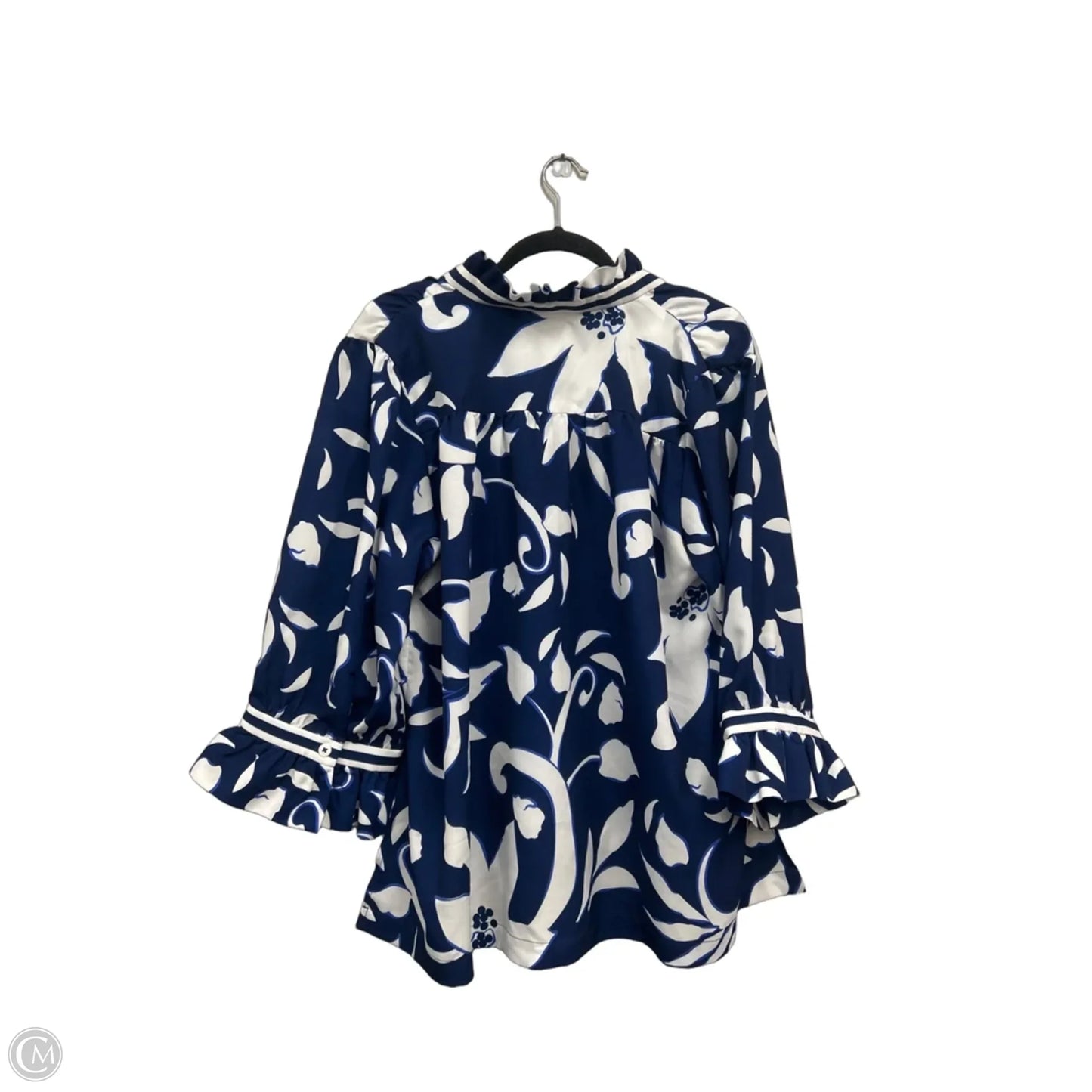 Blouse Long Sleeve By Gretchen Scott In Blue & White, Size: Xl