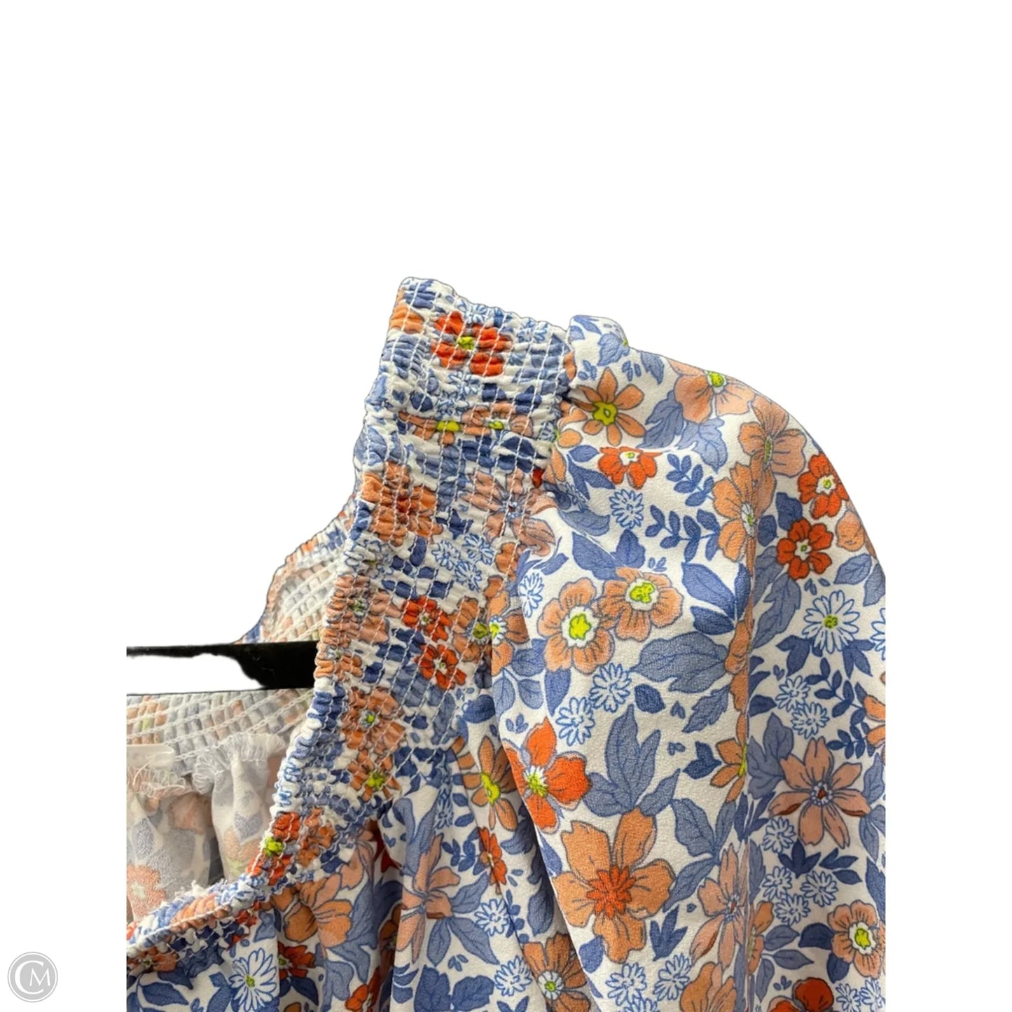 Blouse Short Sleeve By Michelle Mcdowell In Blue & Orange, Size: L