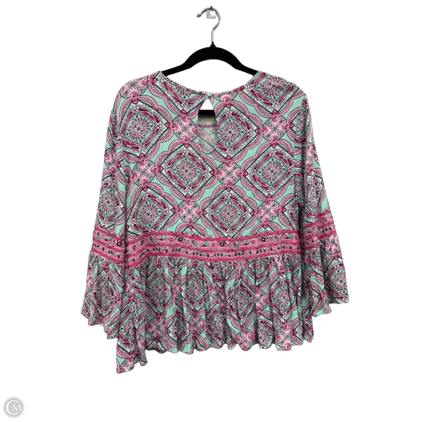 Top 3/4 Sleeve By Crown And Ivy In Green & Pink, Size: L