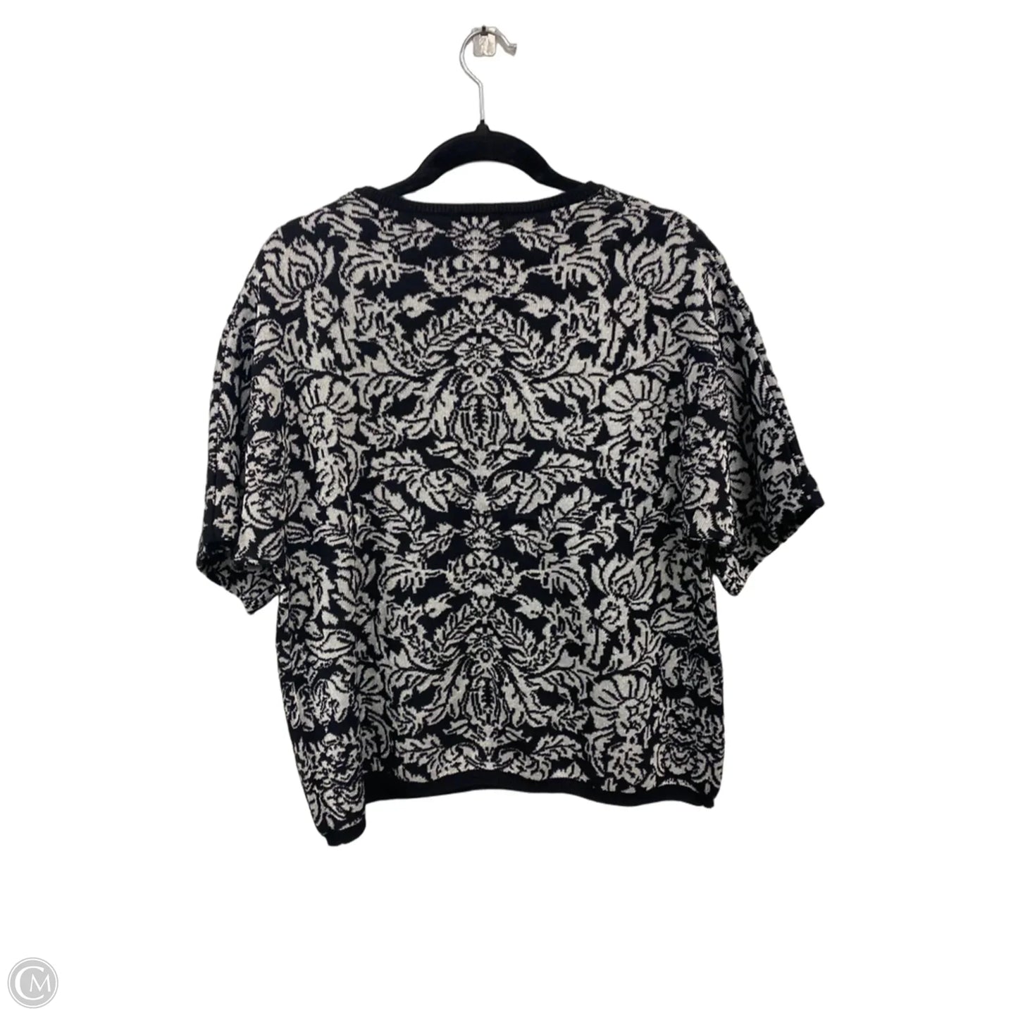 Sweater Short Sleeve By Calvin Klein In Black & Silver, Size: L
