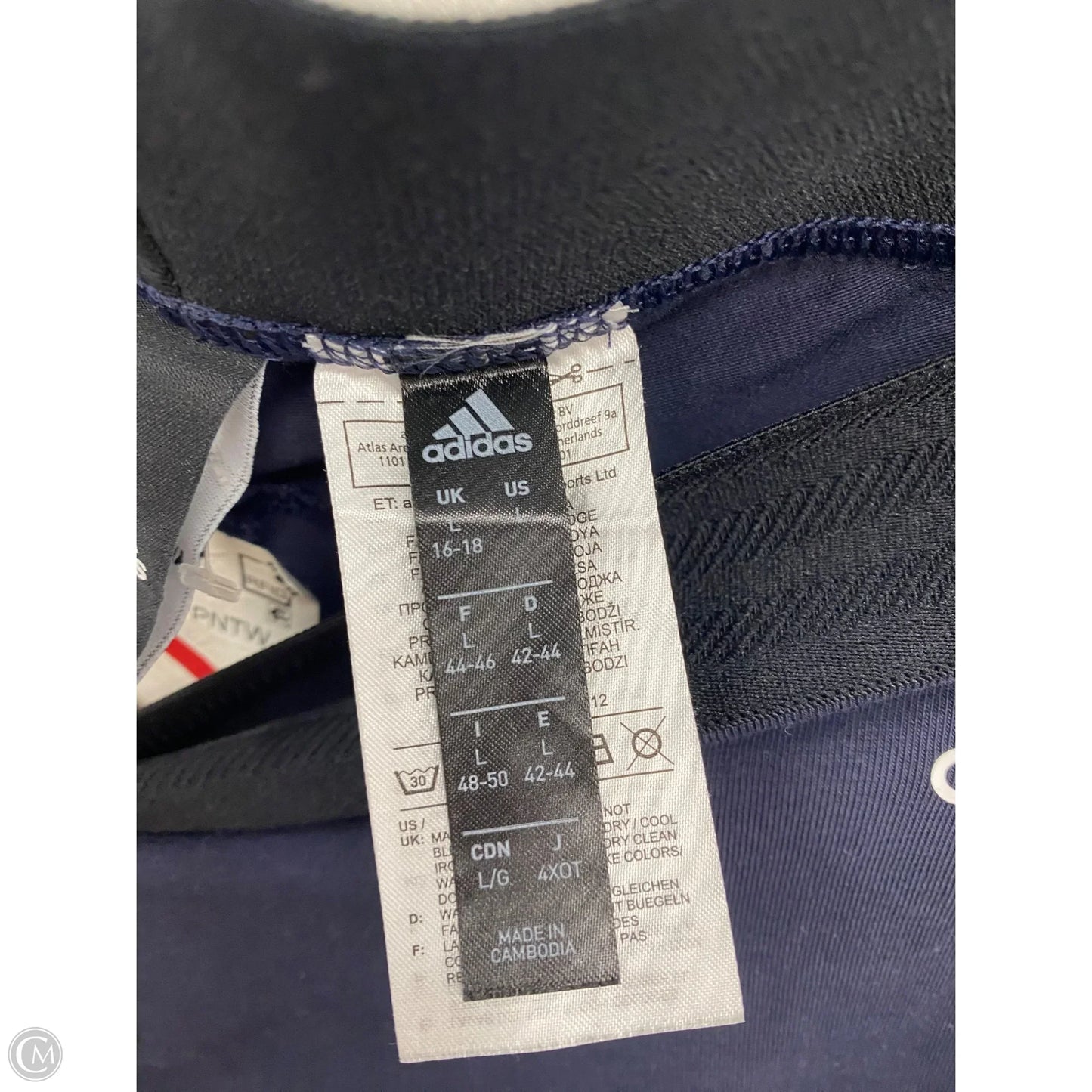 Athletic Leggings By Adidas In Blue & White, Size: L