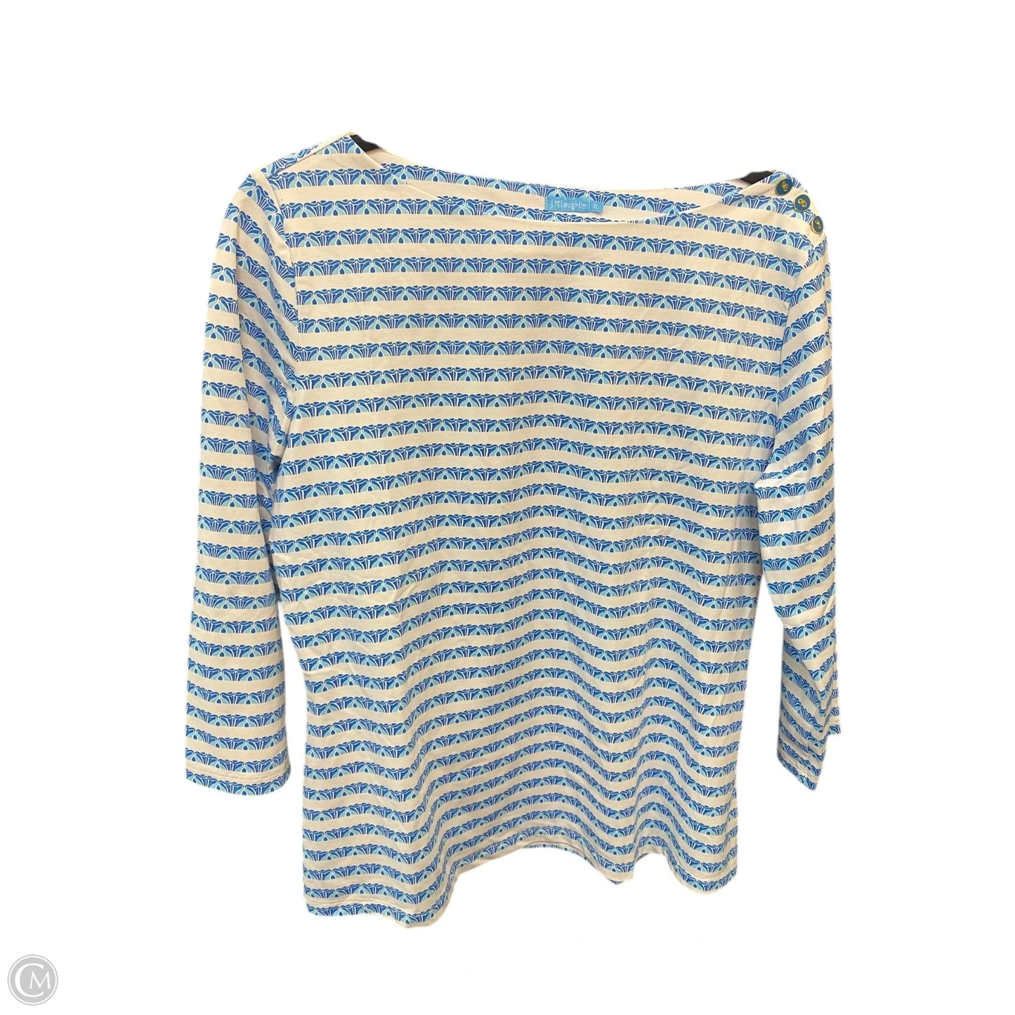 Top 3/4 Sleeve By J Mclaughlin In Blue & White, Size: Xl