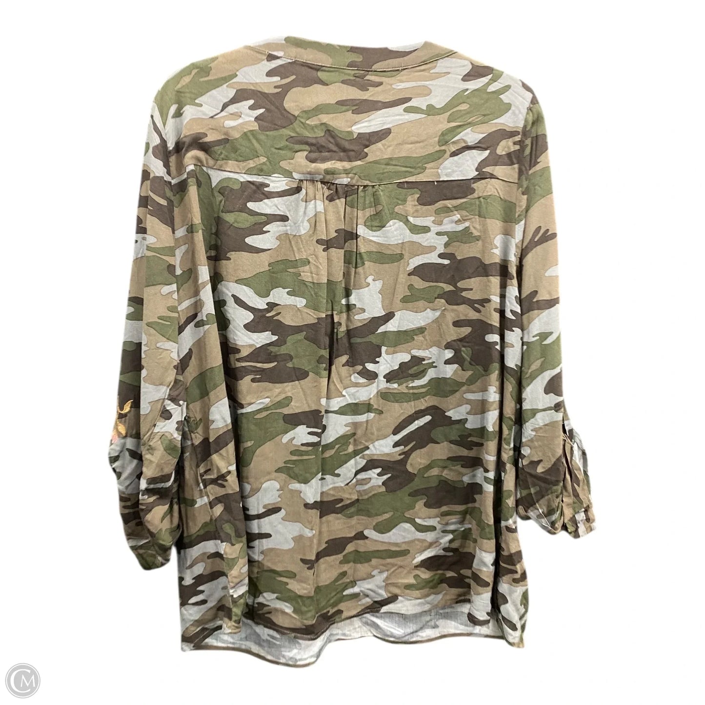 Top Long Sleeve By Savanna Jane In Camouflage Print, Size: 1x