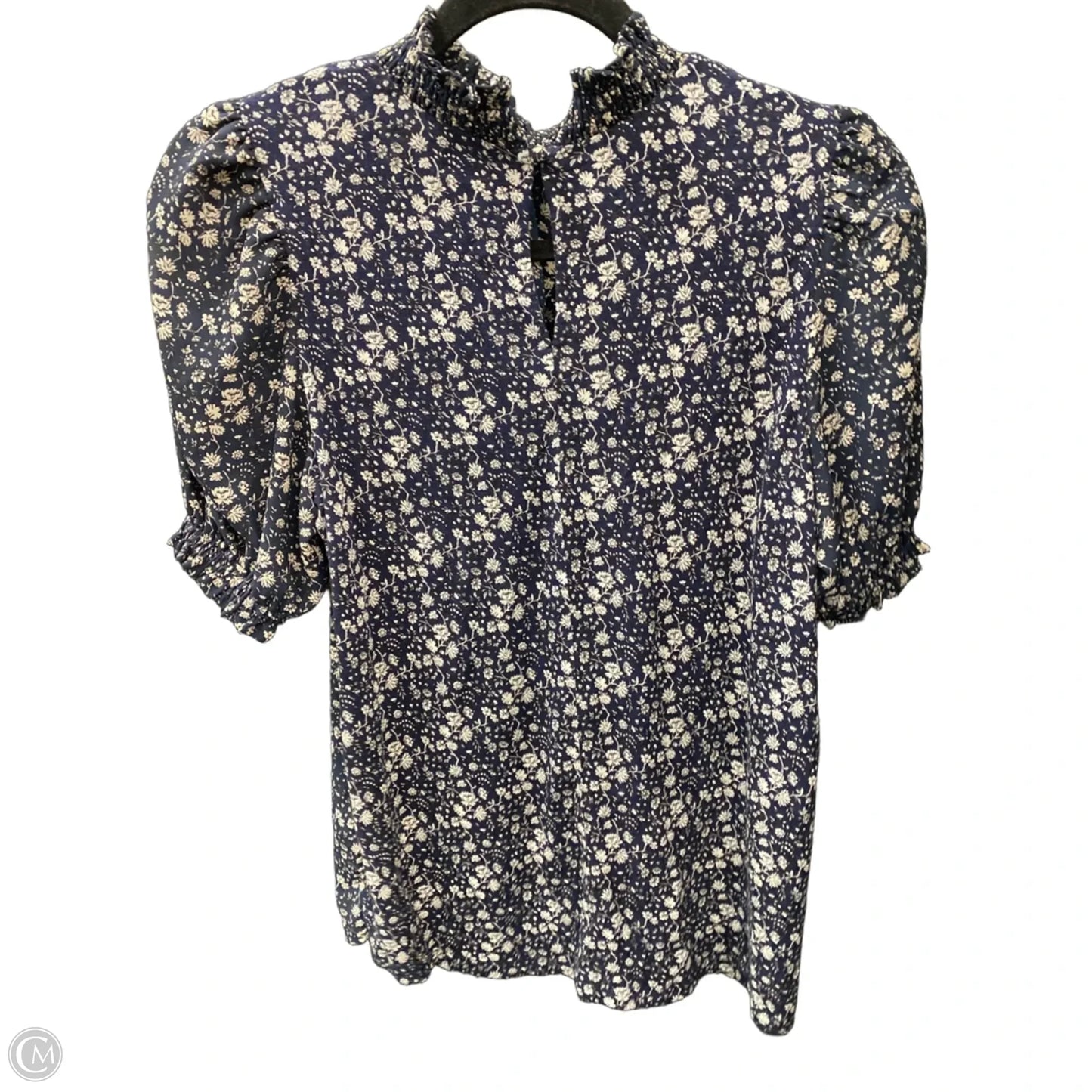 Blouse Short Sleeve By Loft In Blue & White, Size: S