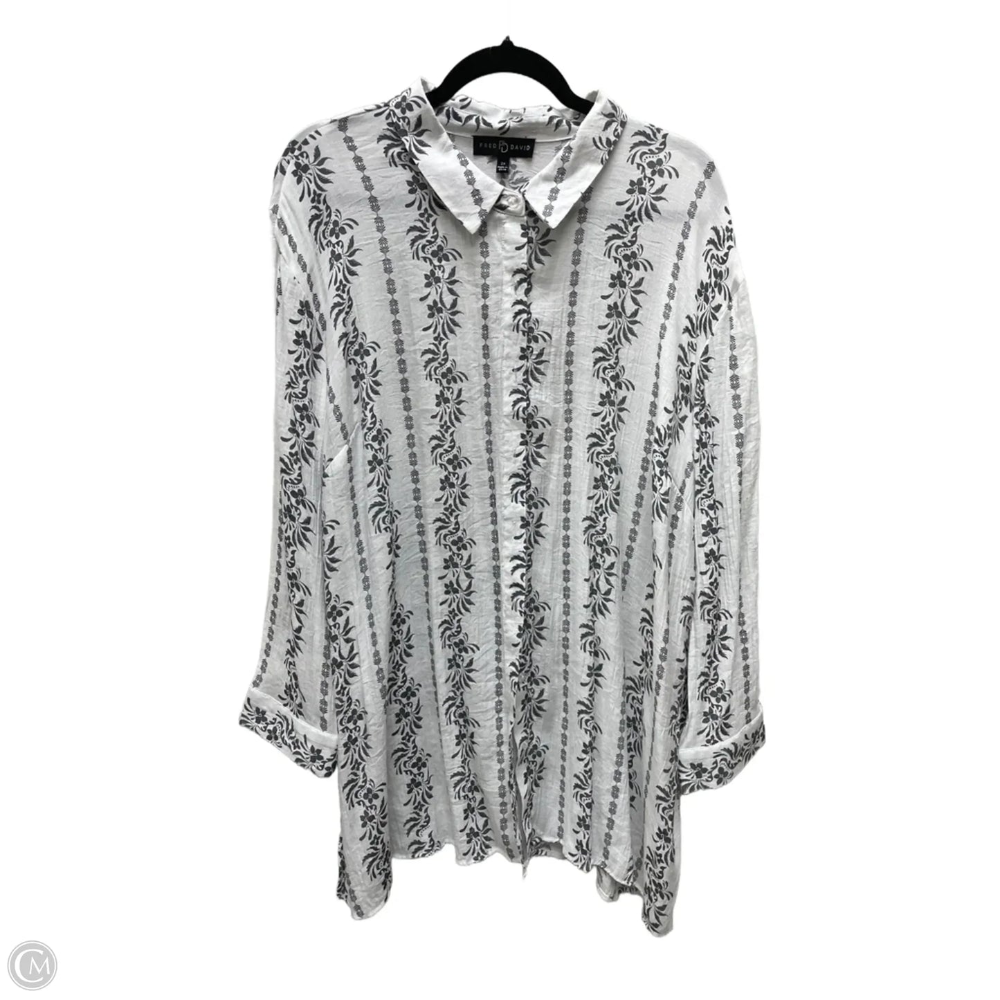 Tunic Long Sleeve By Fred David In Black & White, Size: 2x