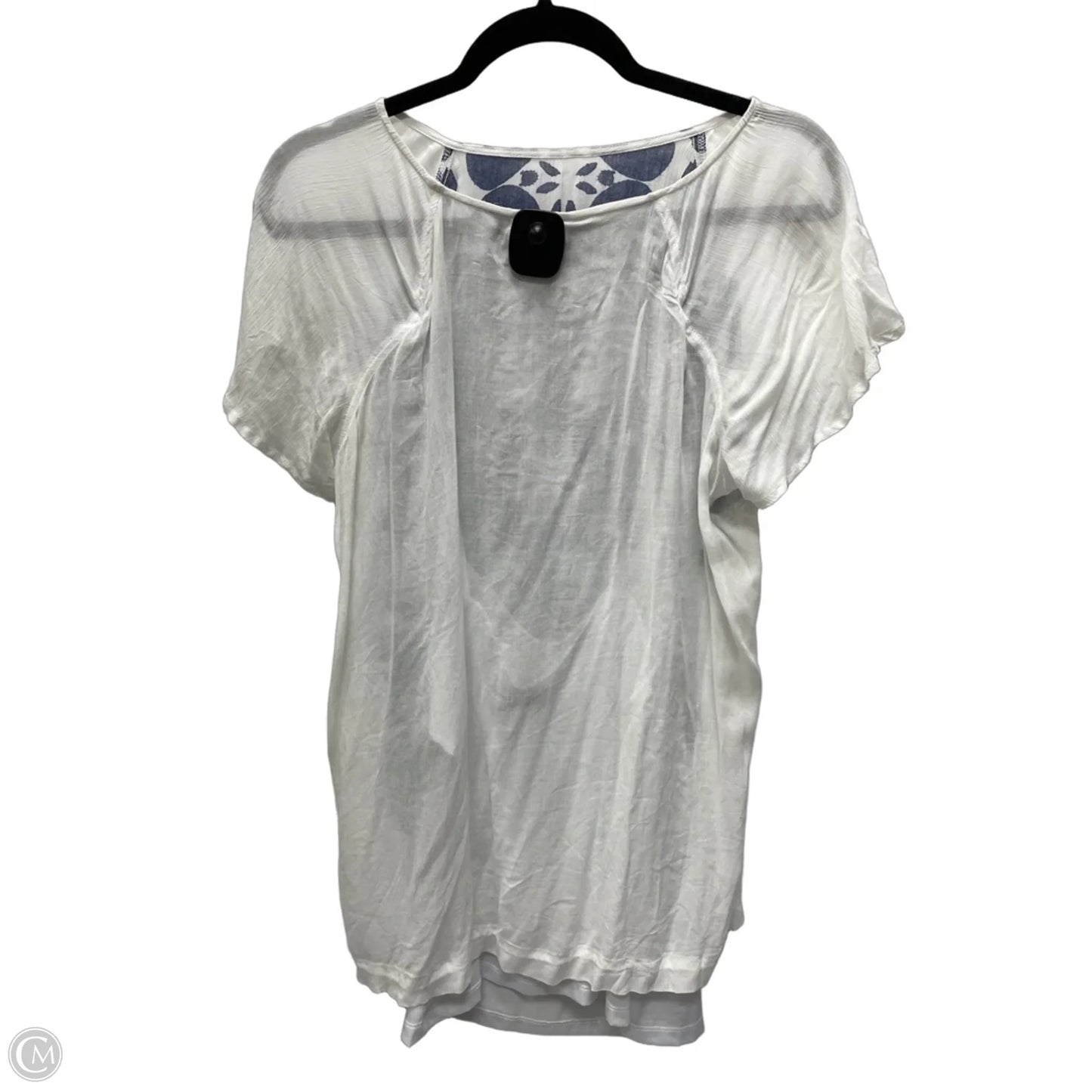 Blouse Short Sleeve By Liz Claiborne In Blue & White, Size: M
