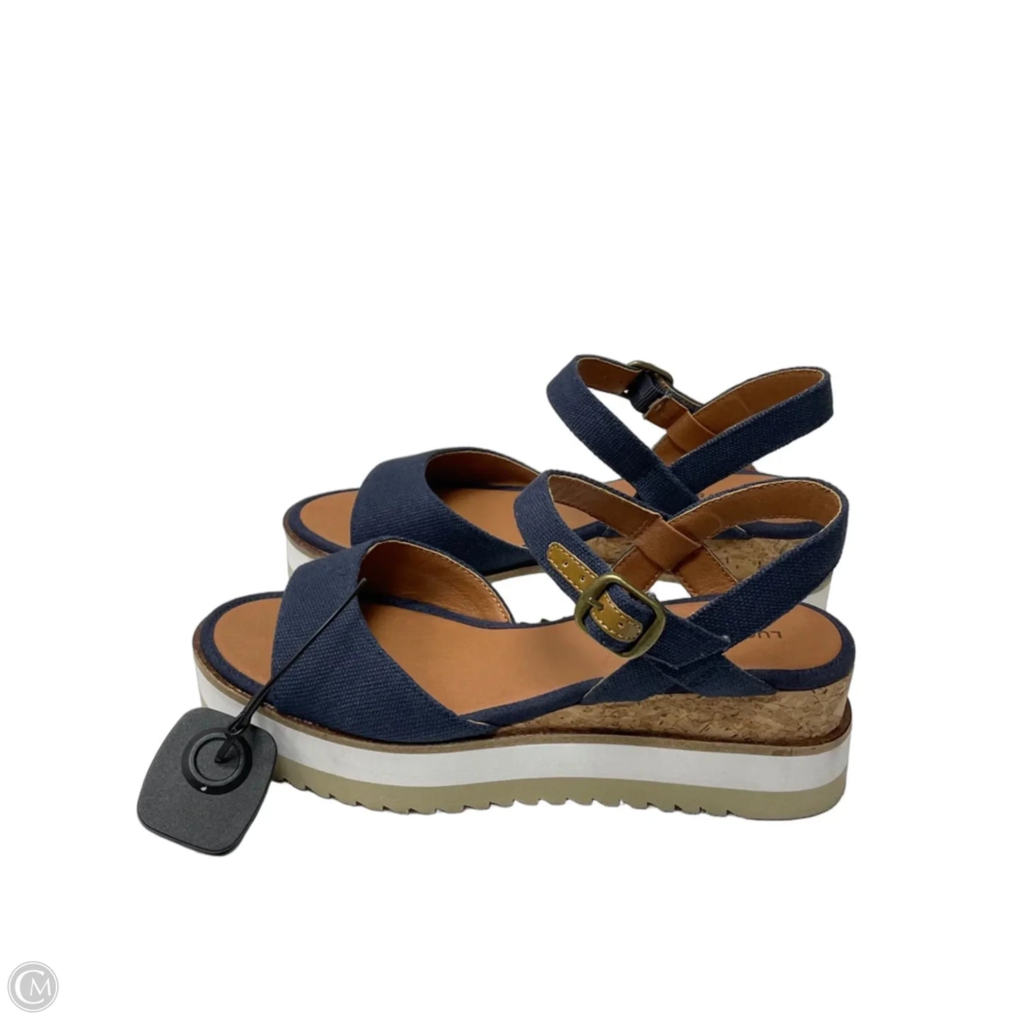 Sandals Heels Platform By Lucky Brand In Blue Denim, Size: 7.5