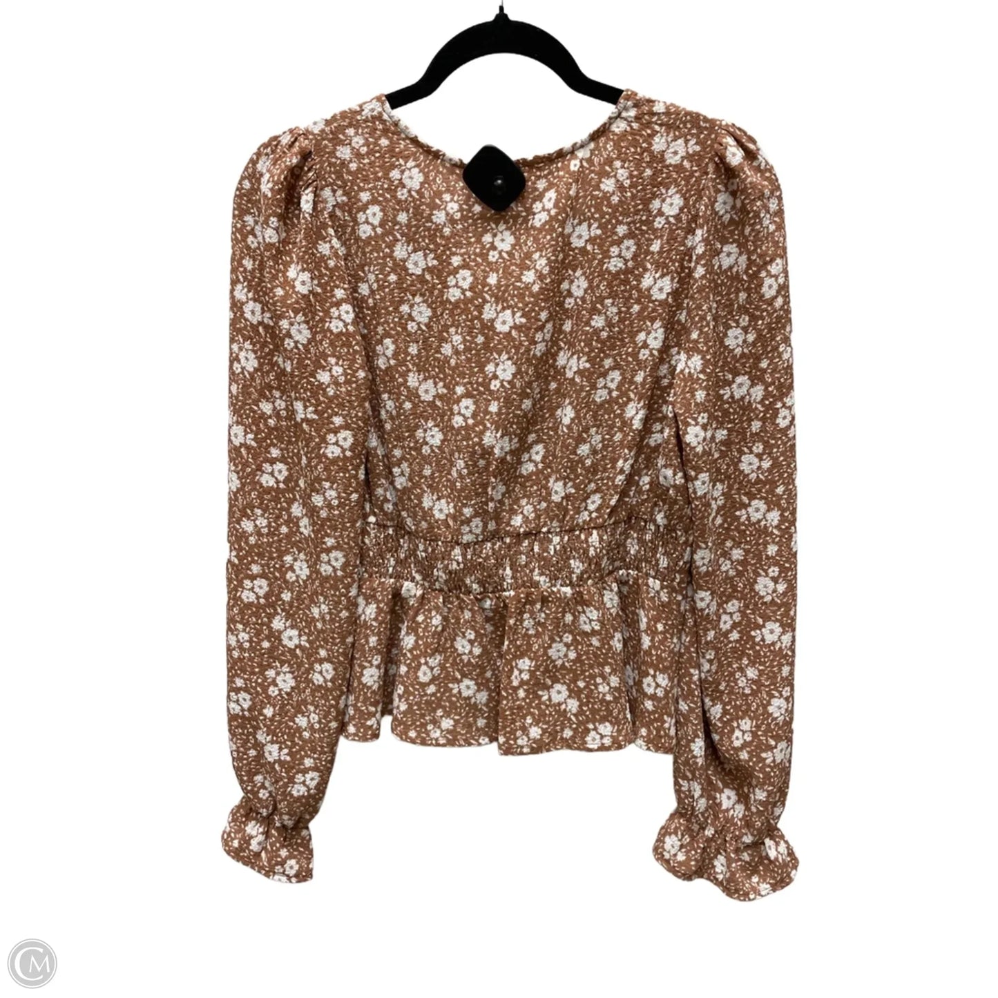 Top Long Sleeve By Blu Pepper In Brown & Cream, Size: M