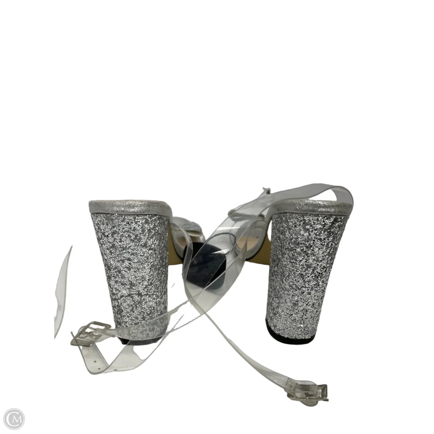 Sandals Heels Block By Clothes Mentor In Silver, Size: 8.5