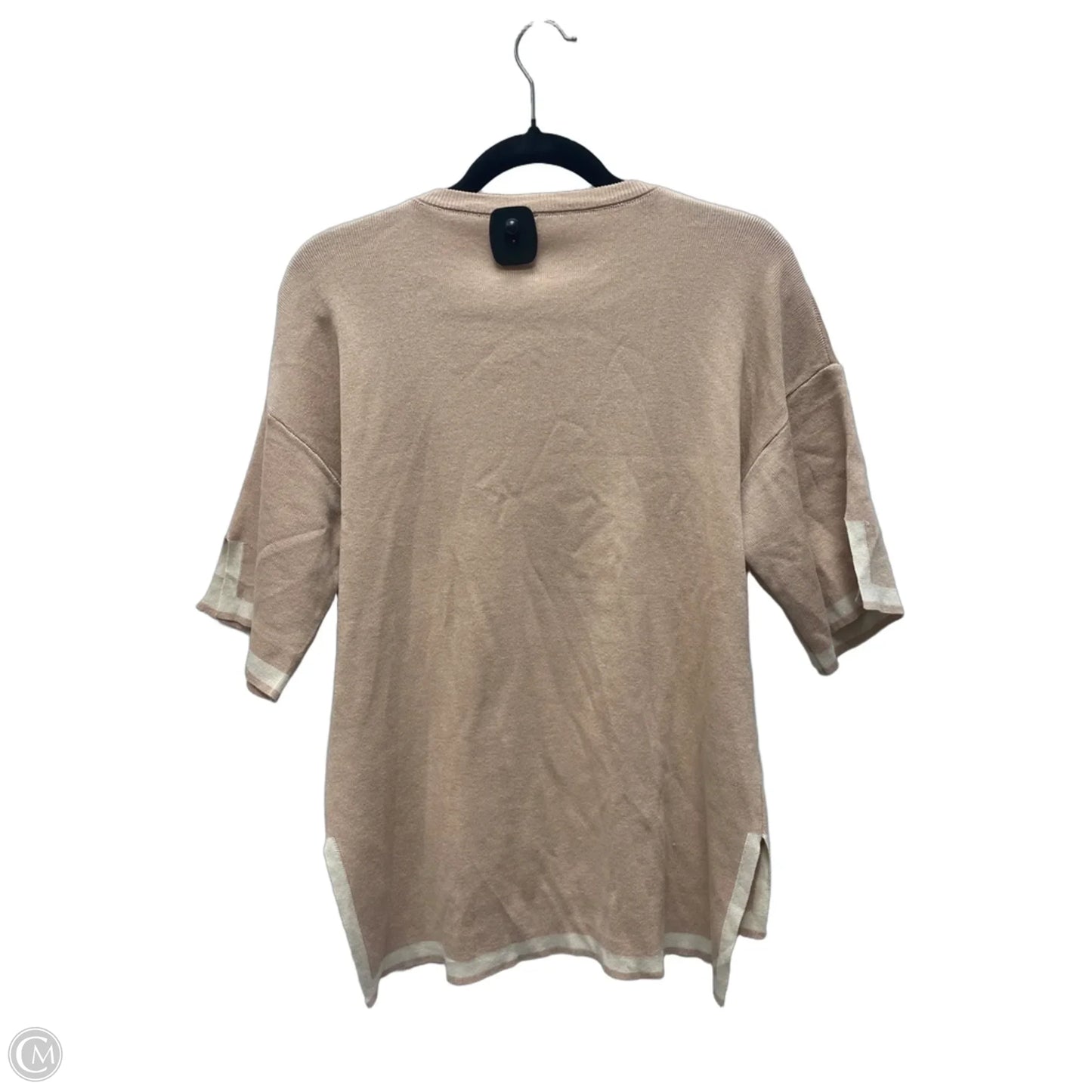 Sweater Short Sleeve By Clothes Mentor In Tan & White, Size: M