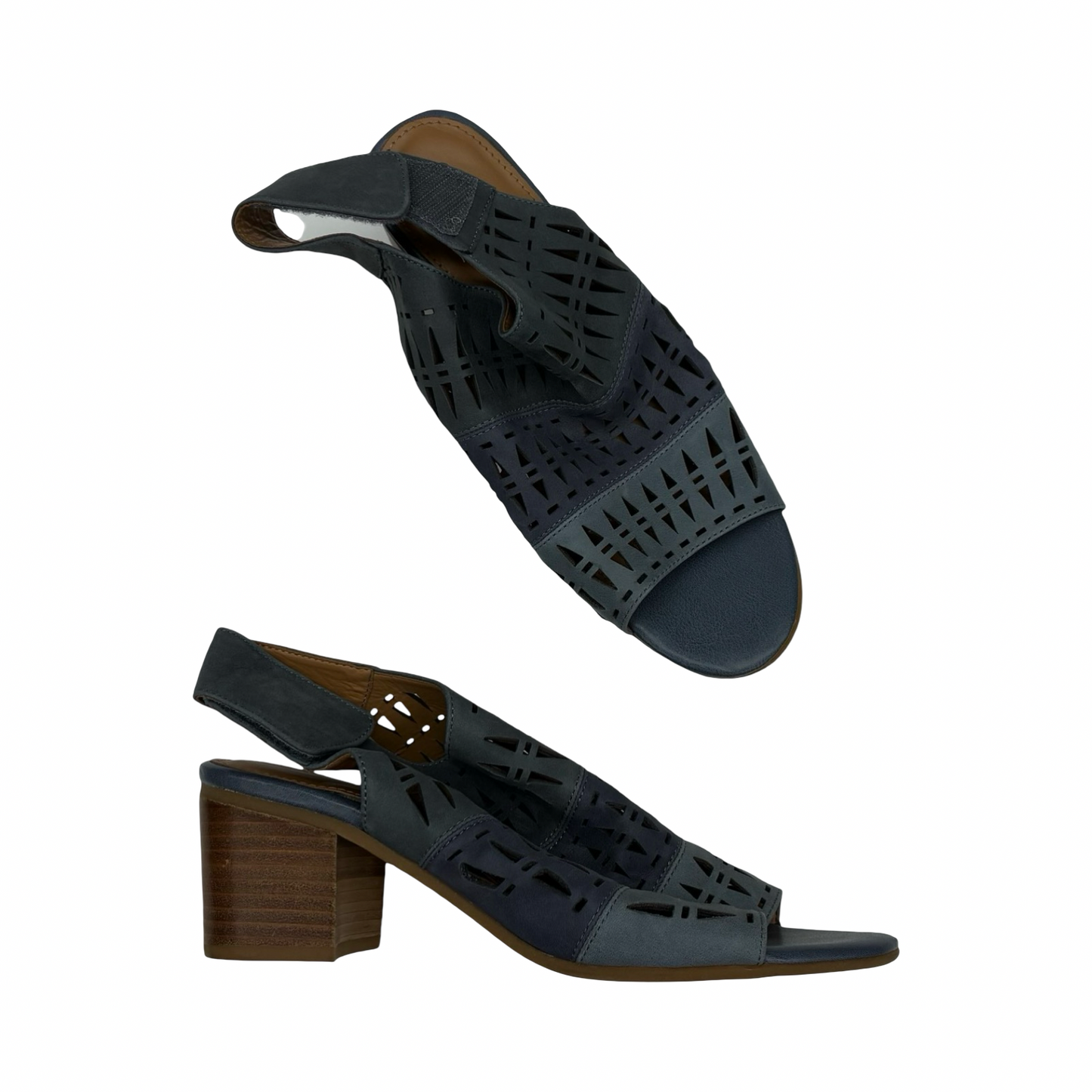 Sandals Heels Block By Comfortiva In Blue & Tan, Size:8