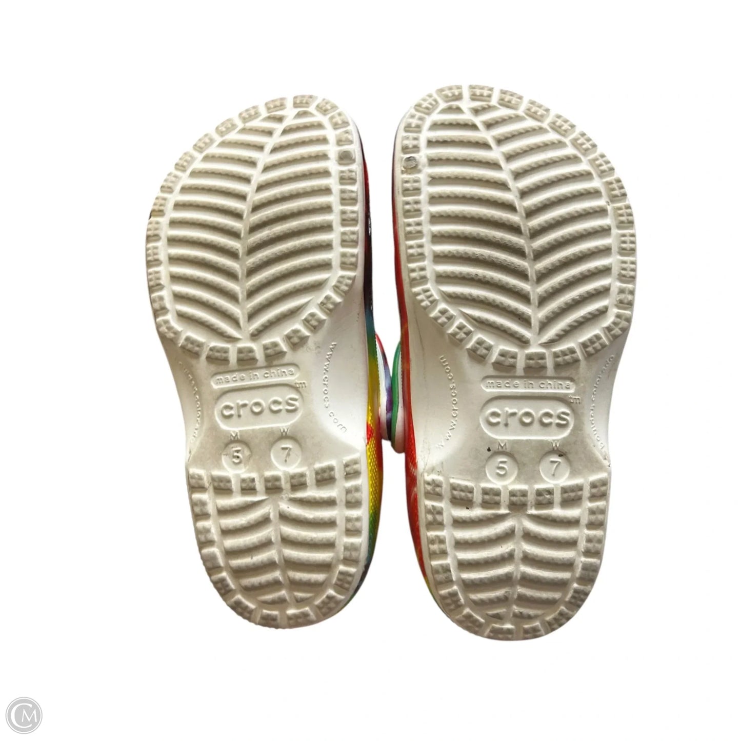 Shoes Flats By Crocs In Rainbow Print, Size: 7
