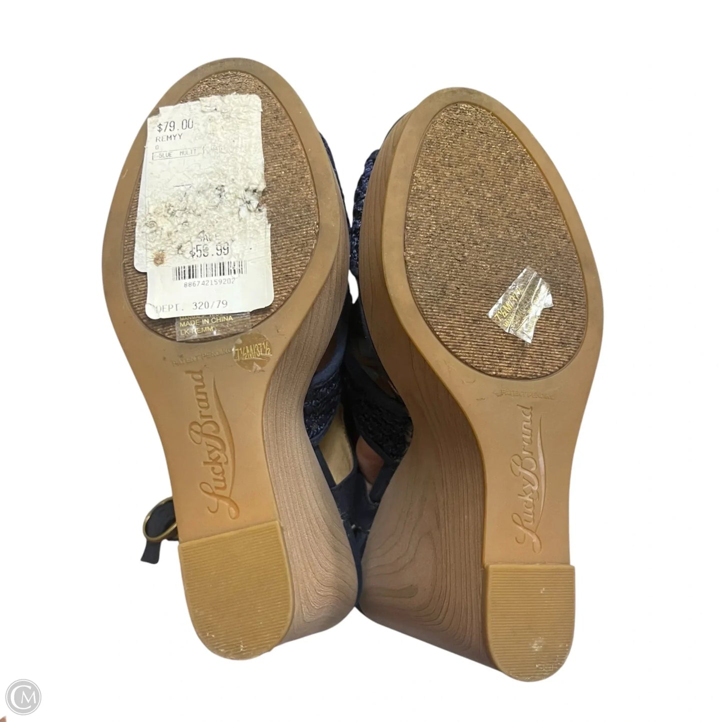 Sandals Heels Wedge By Lucky Brand In Blue & Tan, Size: 7.5
