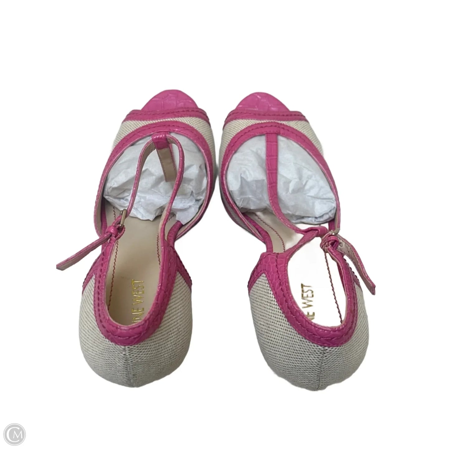 Sandals Heels Kitten By Nine West In Pink & White, Size: 10