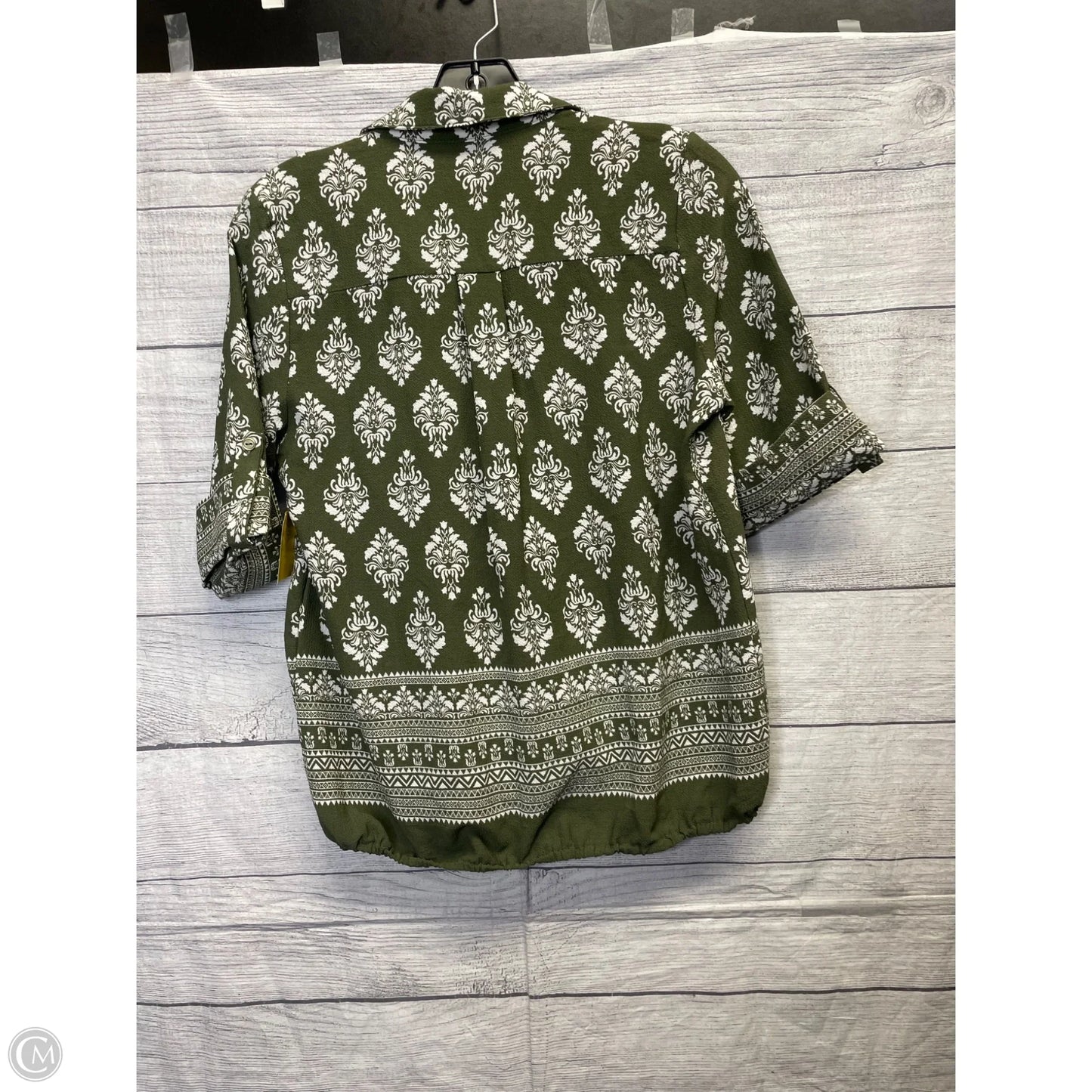 Blouse Short Sleeve By New Directions In Green & White, Size: S