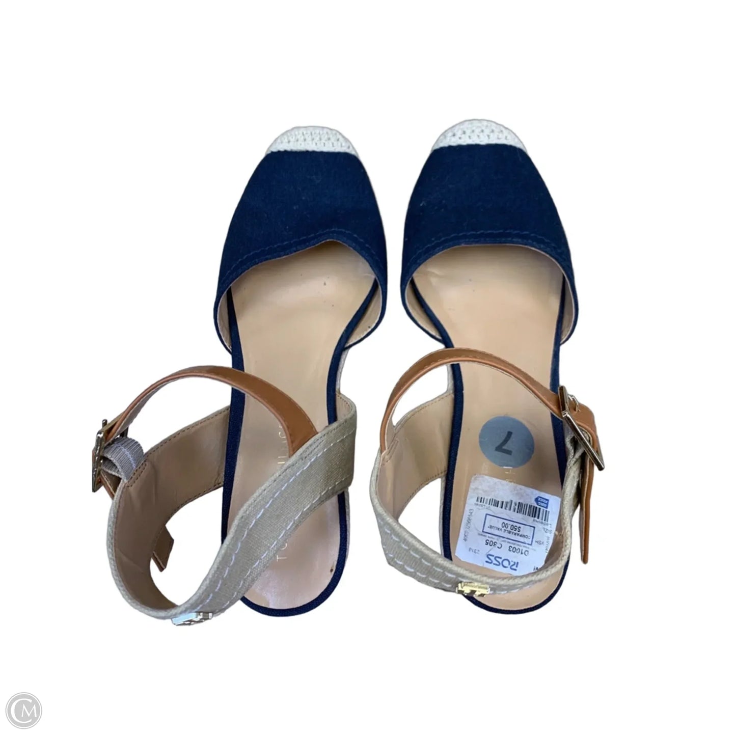 Shoes Heels Wedge By Tommy Hilfiger In Blue & Cream, Size: 7