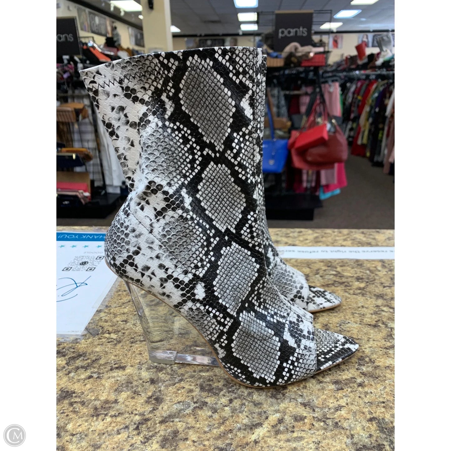 Boots Ankle Heels By Fashion Nova In Snakeskin Print, Size: 10