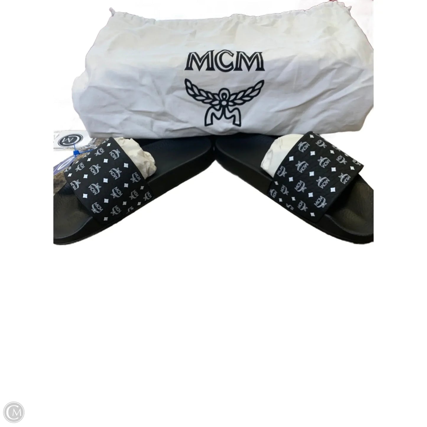 Sandals Luxury Designer By Mcm In Black & White, Size: 10