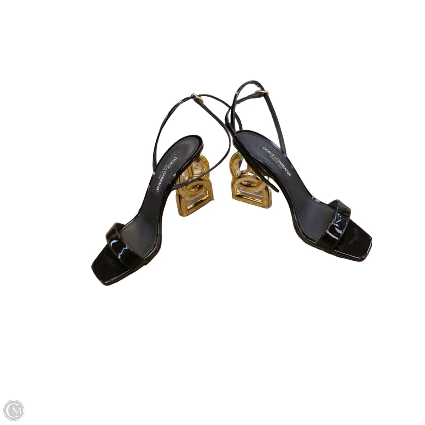 Sandals Luxury Designer By Dolce And Gabbana In Black & Gold, Size: 10