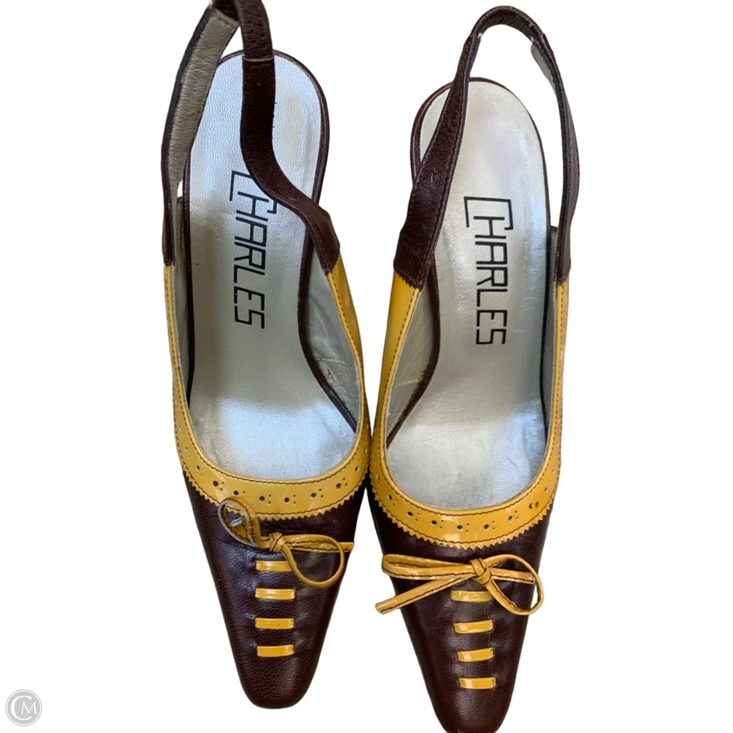 Shoes Heels Kitten By Cmf In Brown & Yellow, Size: 5