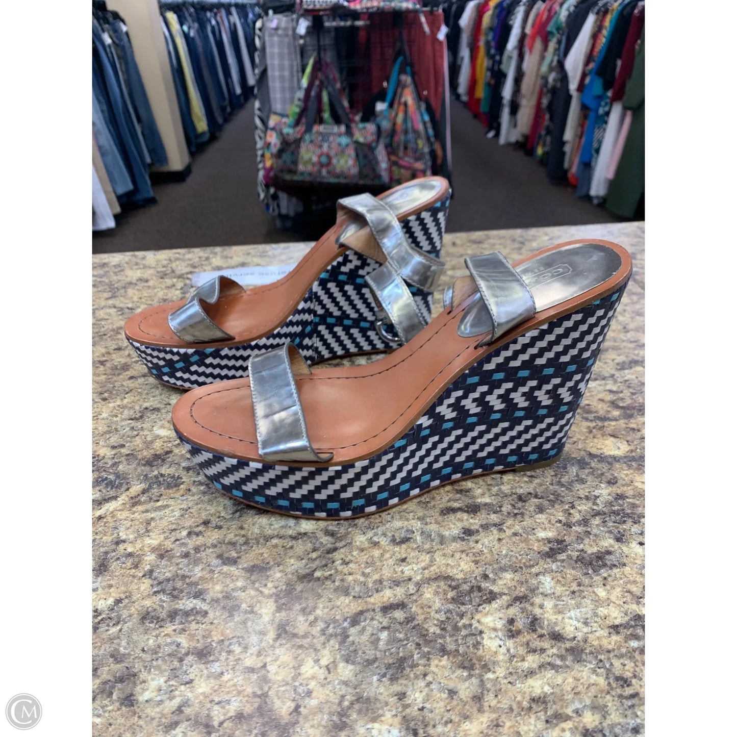 Sandals Designer By Coach In Blue & Silver, Size: 10