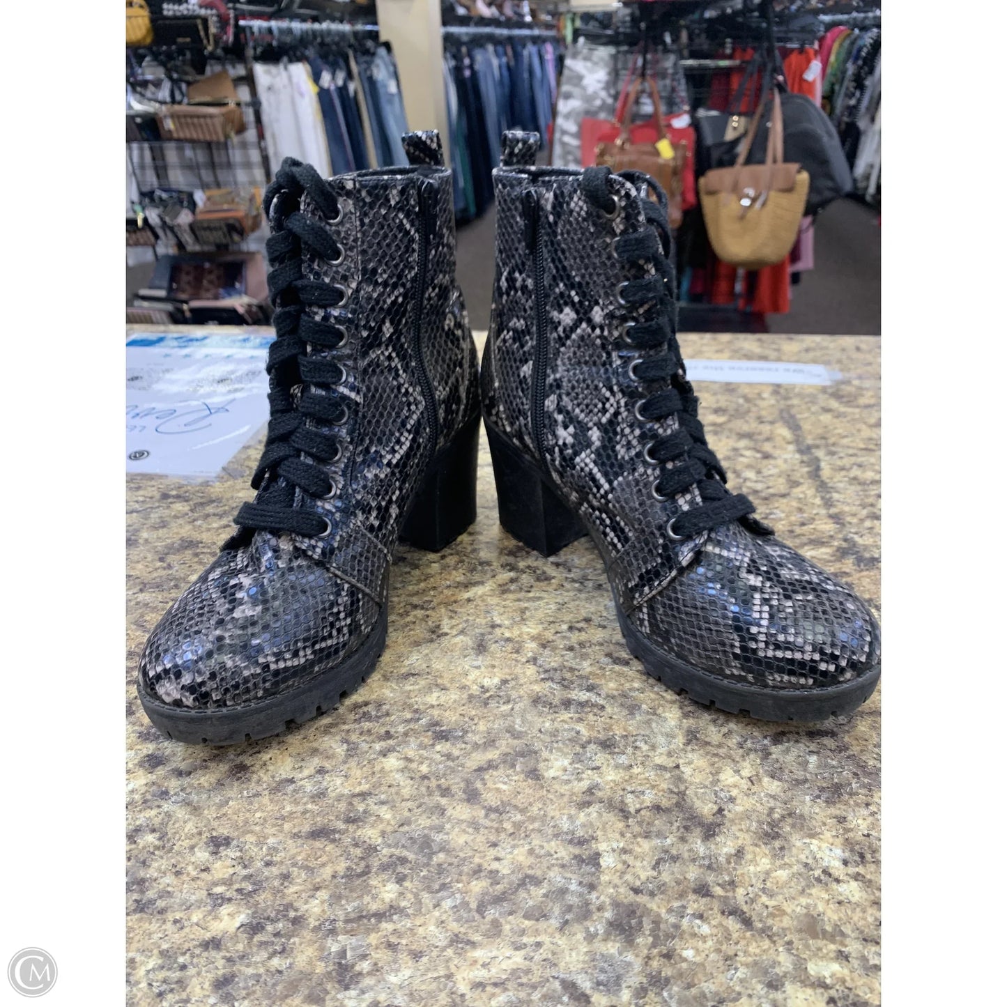 Boots Ankle Heels By Time And Tru In Snakeskin Print, Size: 8