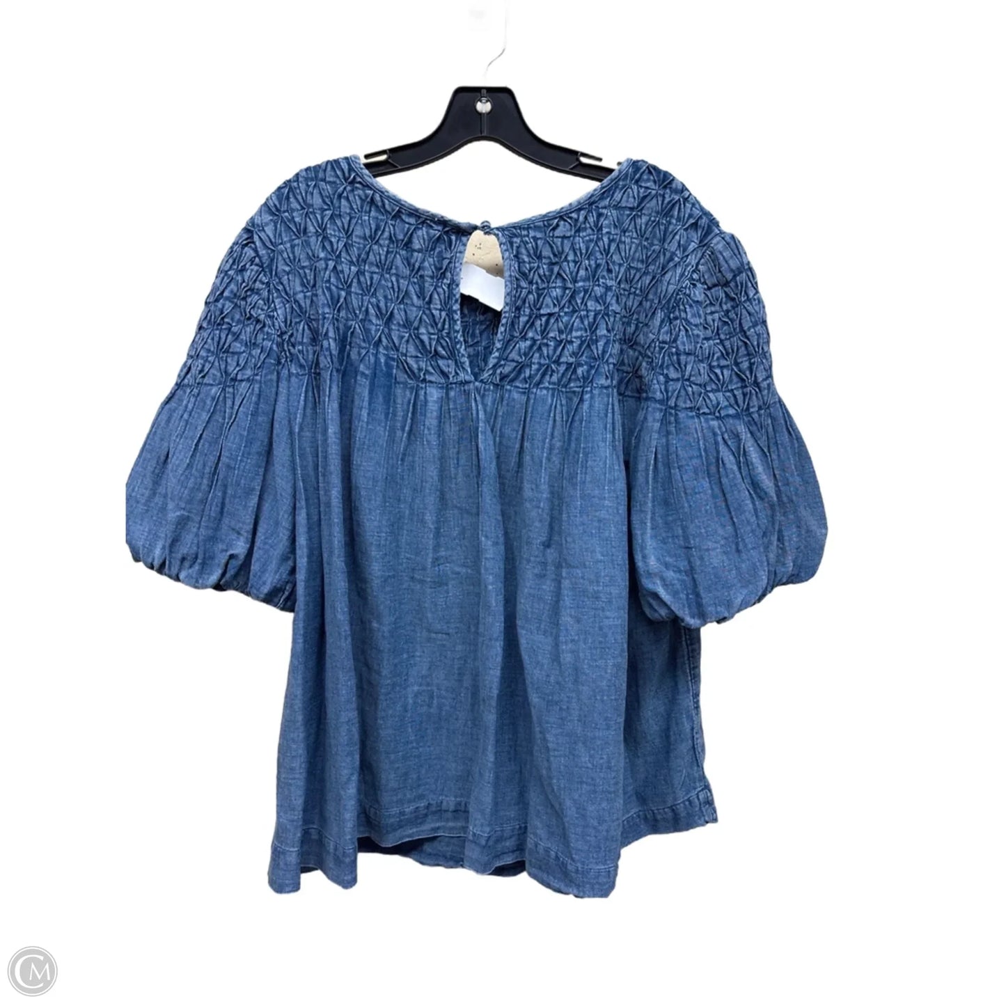 Top Short Sleeve By Anthropologie In Blue Denim, Size: Xl