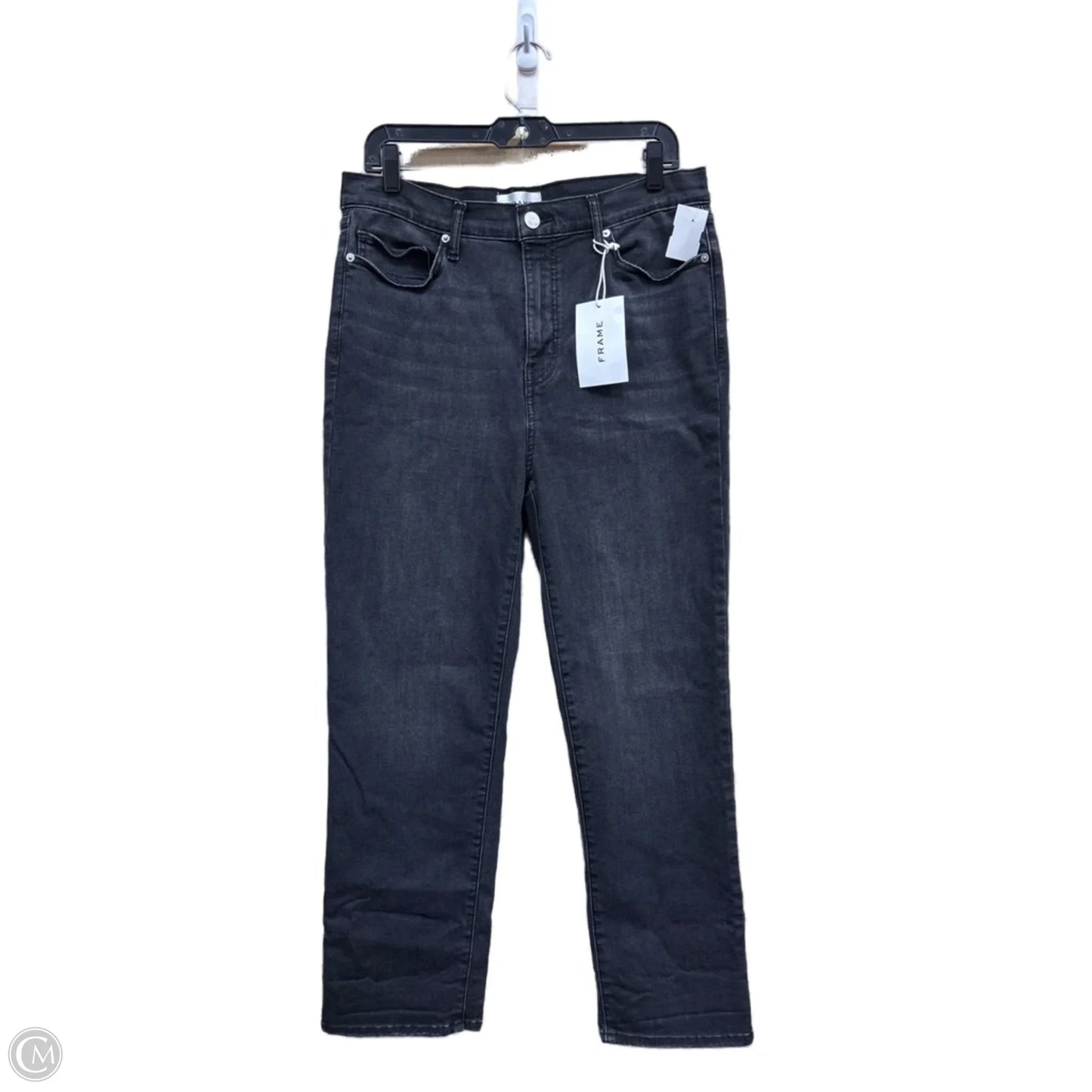 Jeans Straight By Frame In Black Denim, Size: 12