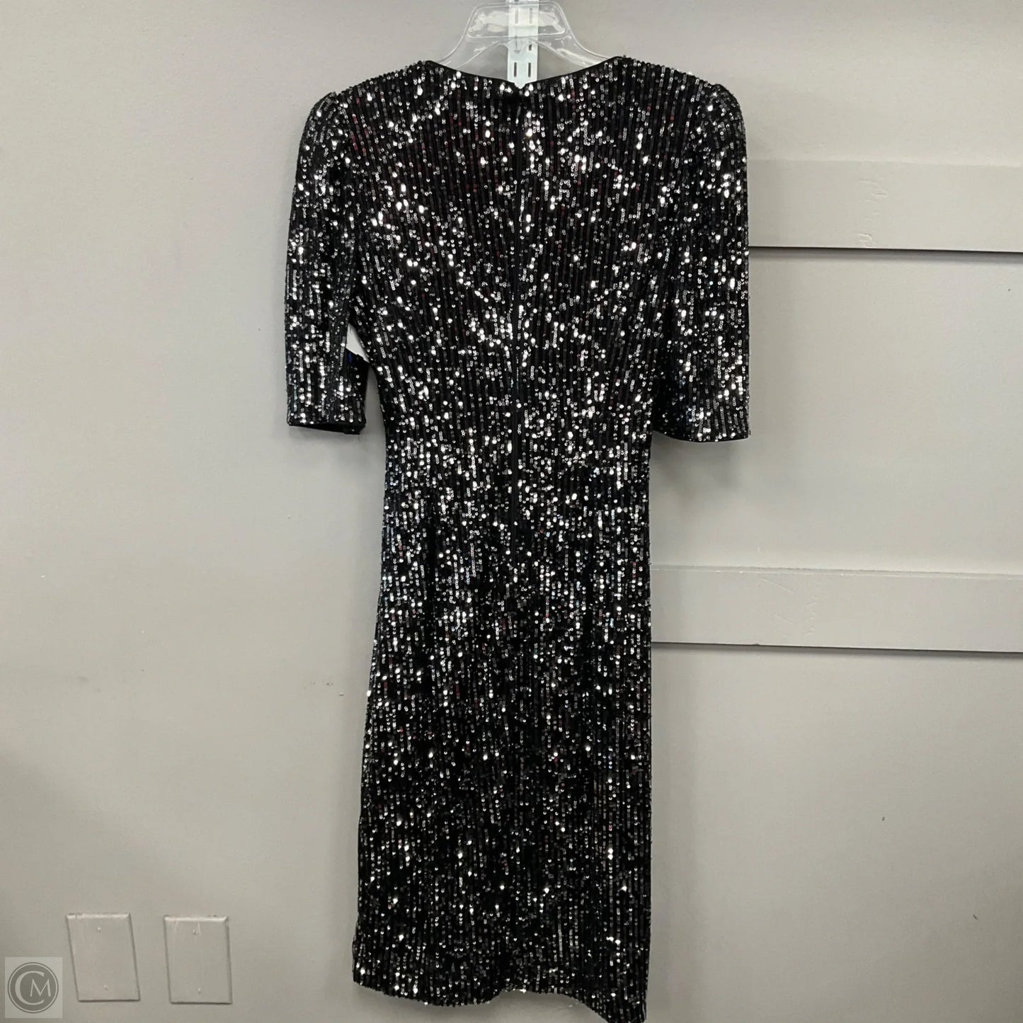 Dress Party Midi By Calvin Klein In Black & Silver, Size: 8