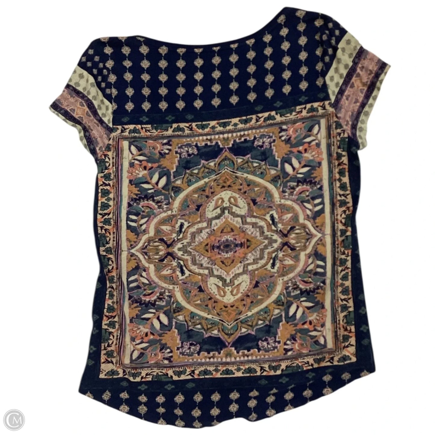 Top Short Sleeve By Lucky Brand In Blue & Brown, Size: L