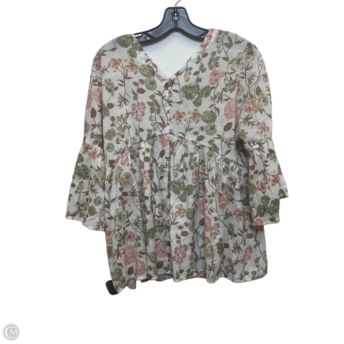 Top 3/4 Sleeve By Cato In Pink & White, Size: M