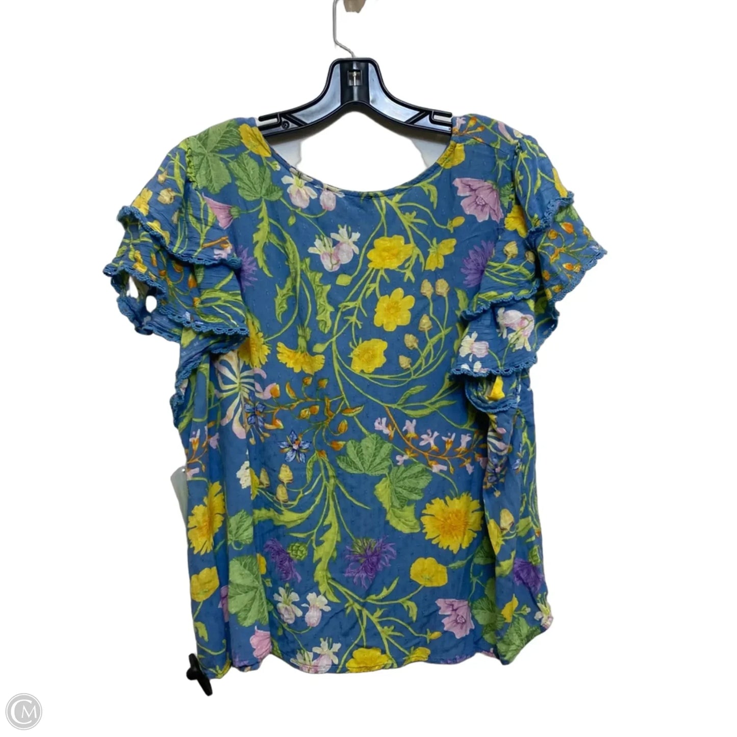 Top Short Sleeve By Rachel Zoe In Blue & Yellow, Size: 2x