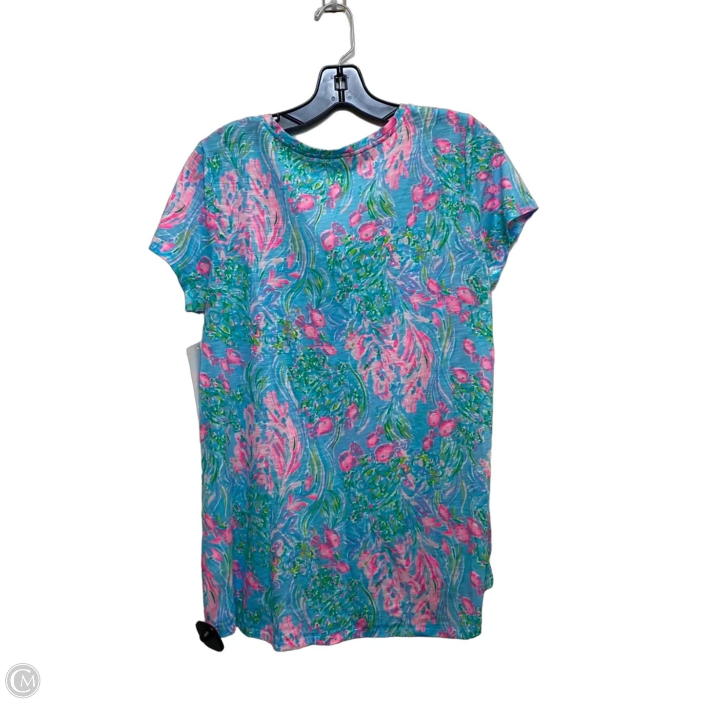 Top Short Sleeve Designer By Lilly Pulitzer In Blue & Pink, Size: M
