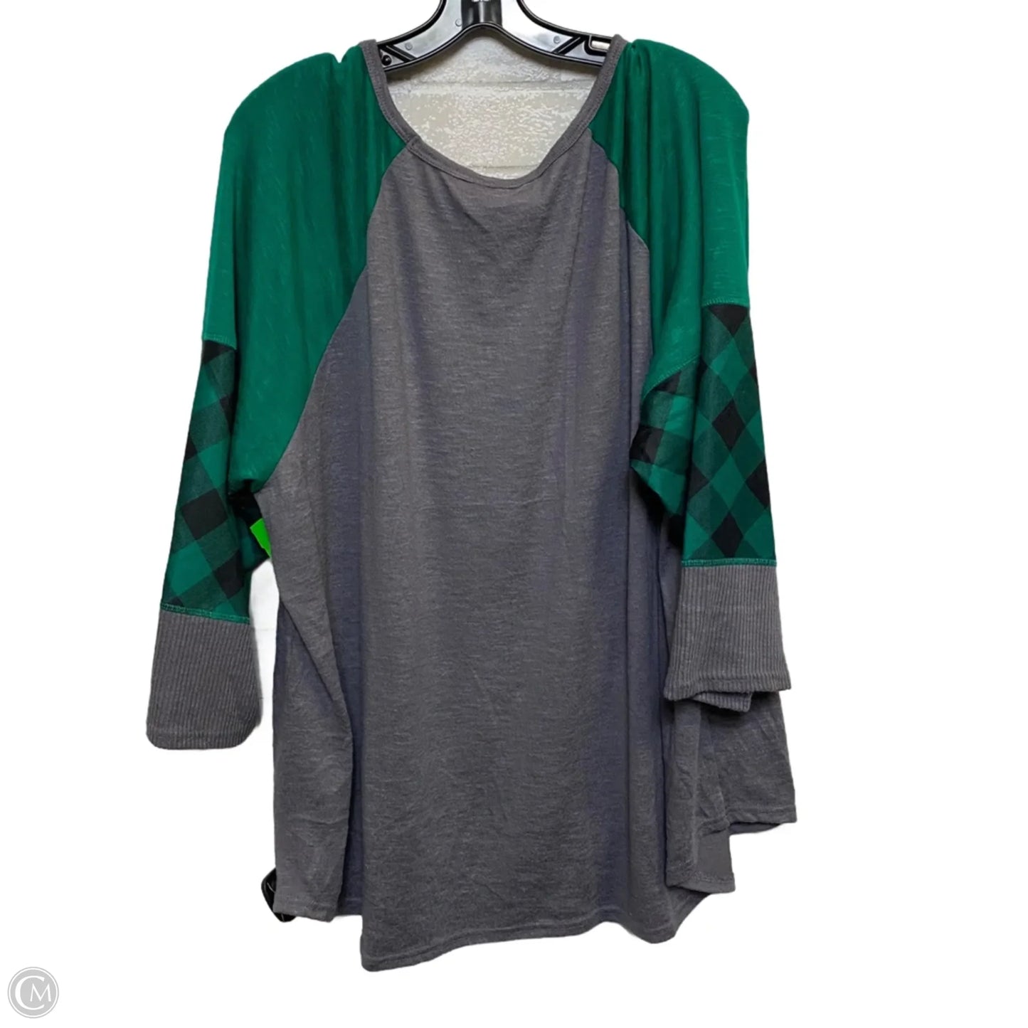 Top 3/4 Sleeve By Cato In Green & Grey, Size: 4x