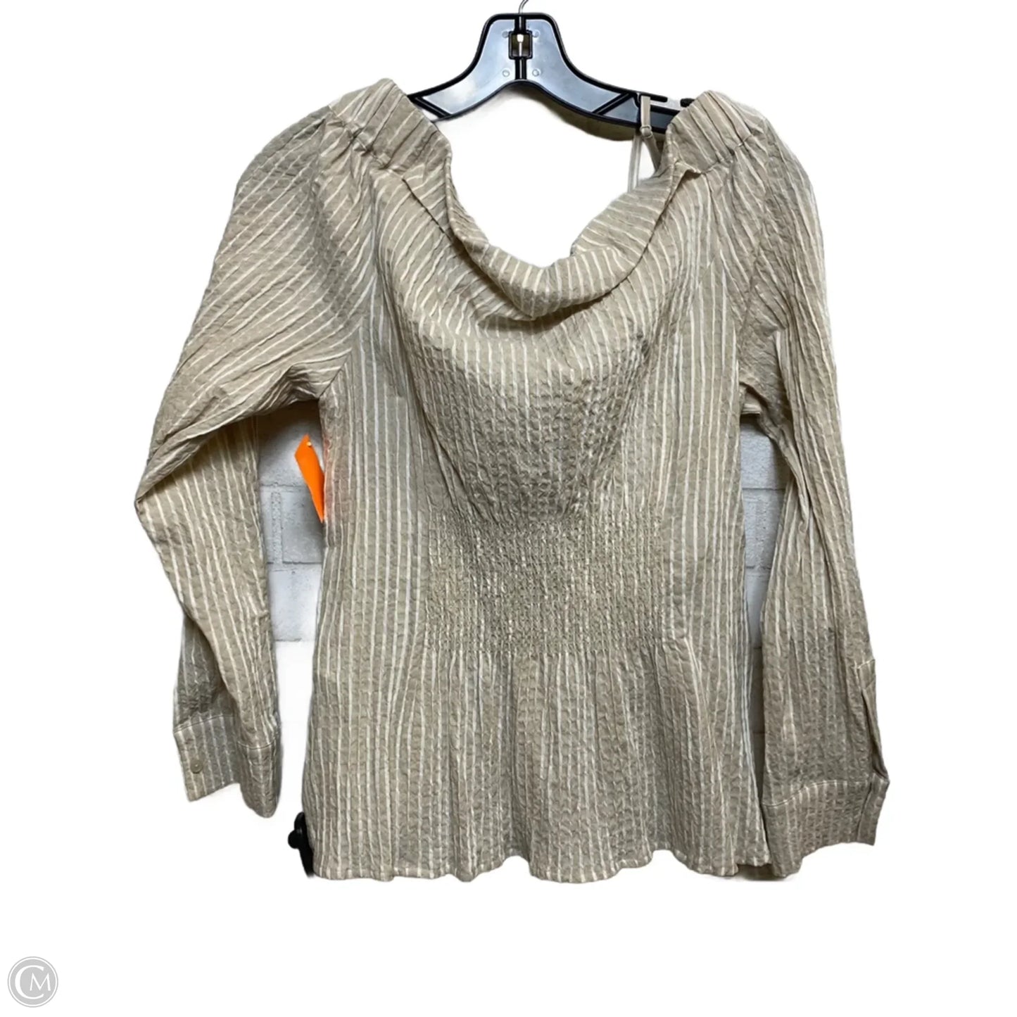 Top Long Sleeve By White House Black Market In Tan & White, Size: M
