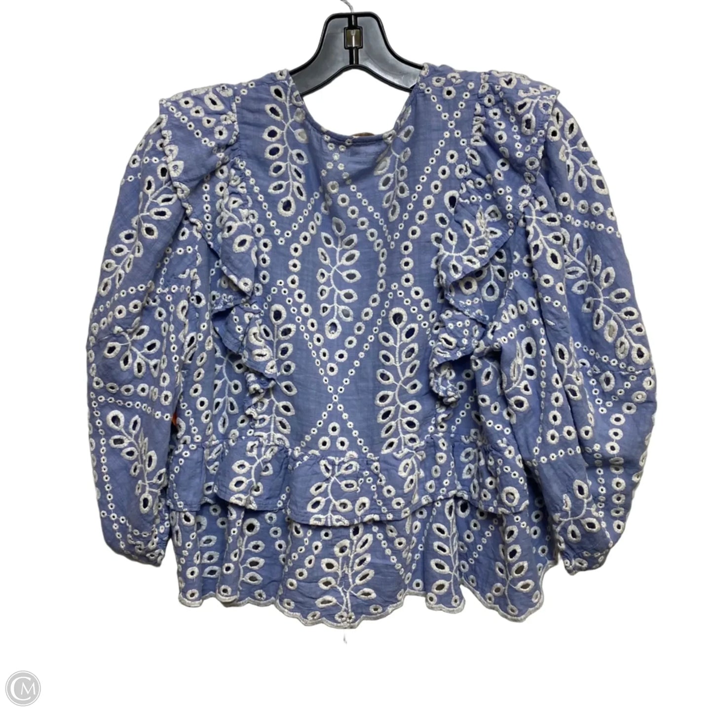 Top 3/4 Sleeve By Olivaceous In Blue & Cream, Size: L