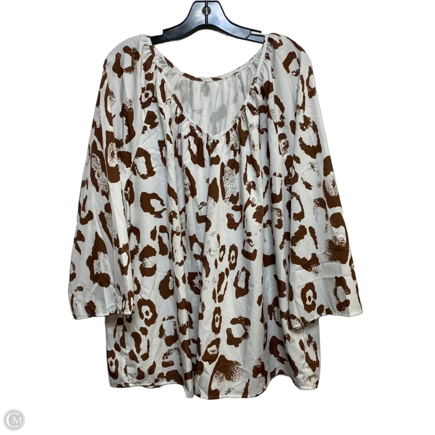 Top 3/4 Sleeve By Shein In Brown & White, Size: 3x