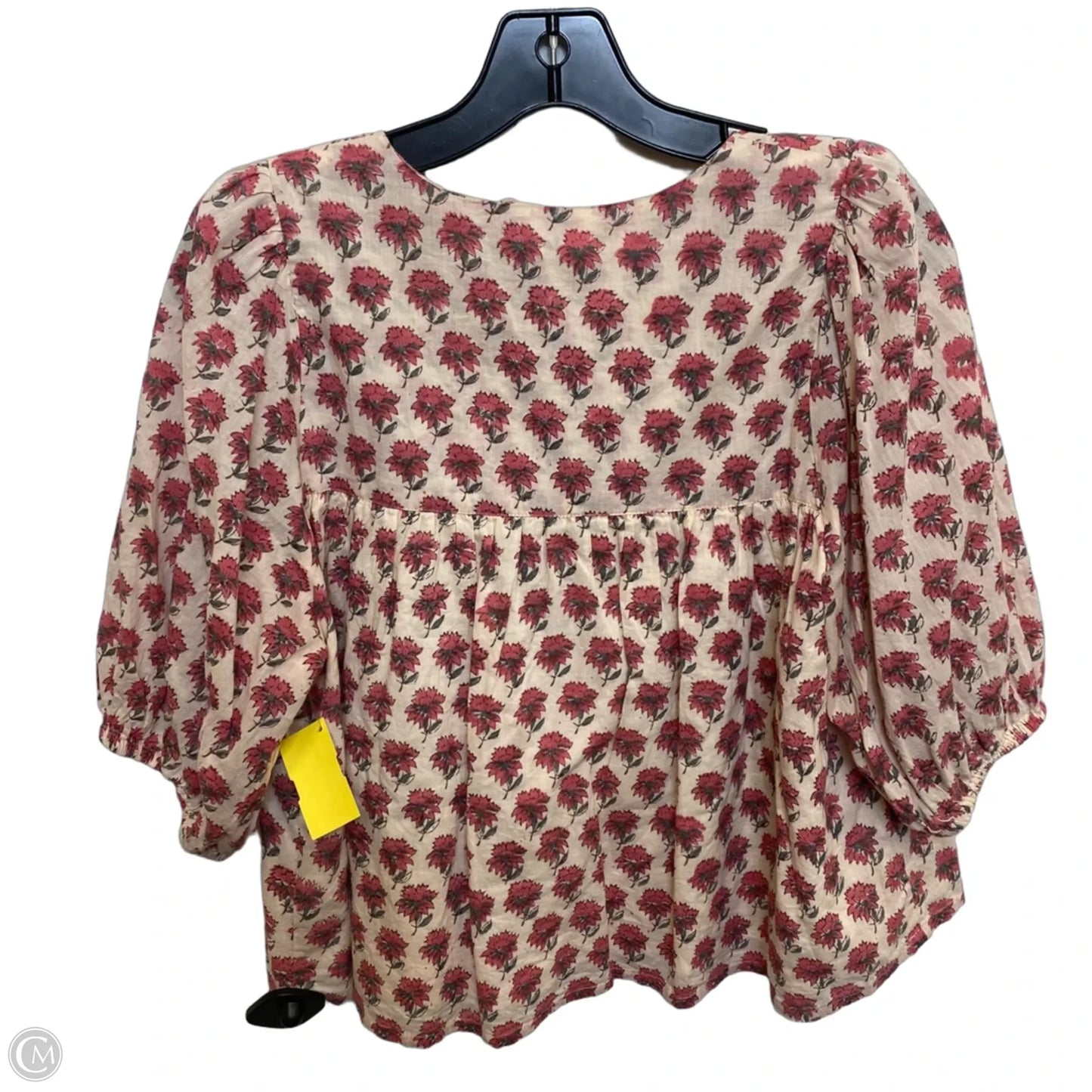 Top Short Sleeve By India Collection In Cream & Red, Size: Xs