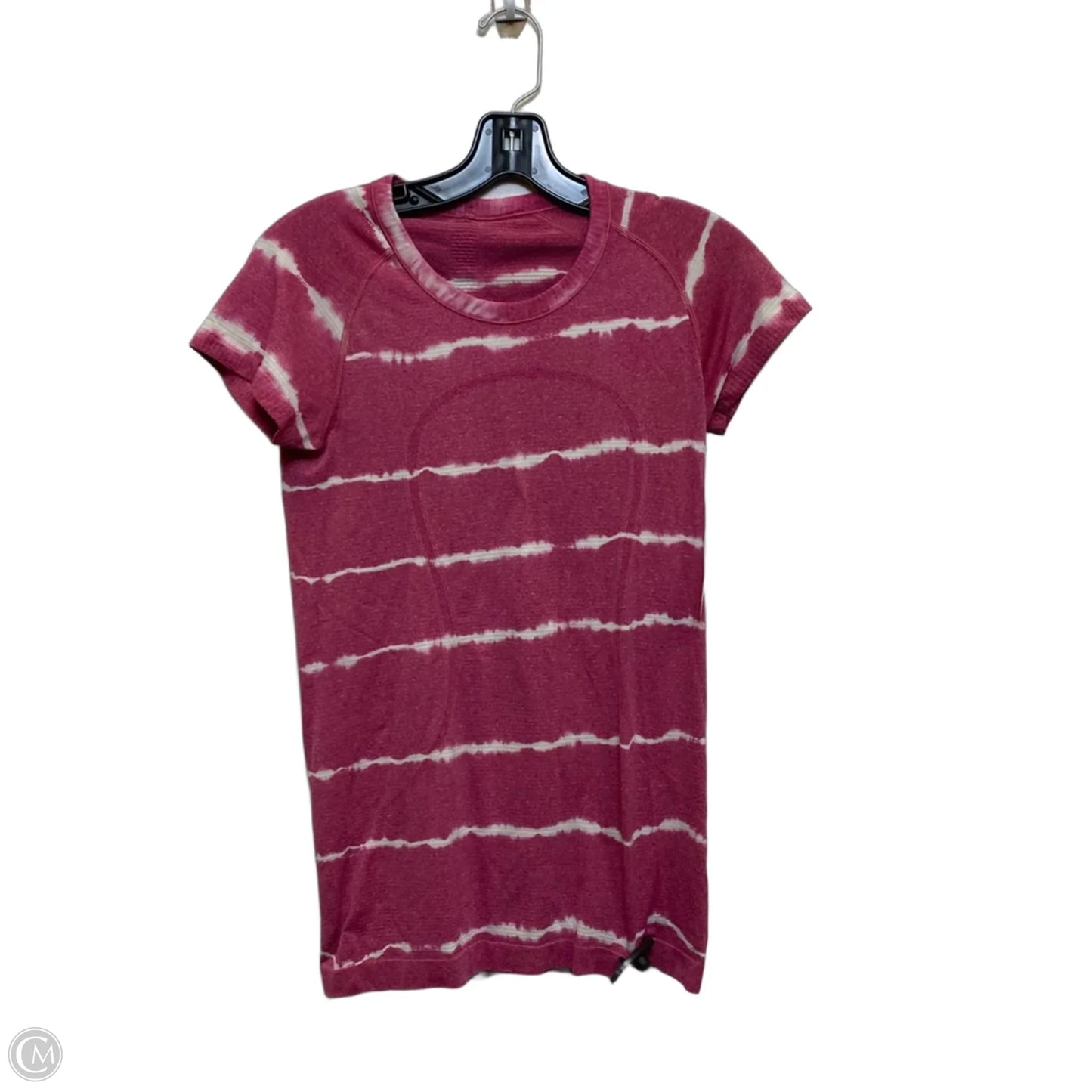Athletic Top Short Sleeve Designer By Lululemon In Pink & White, Size: S