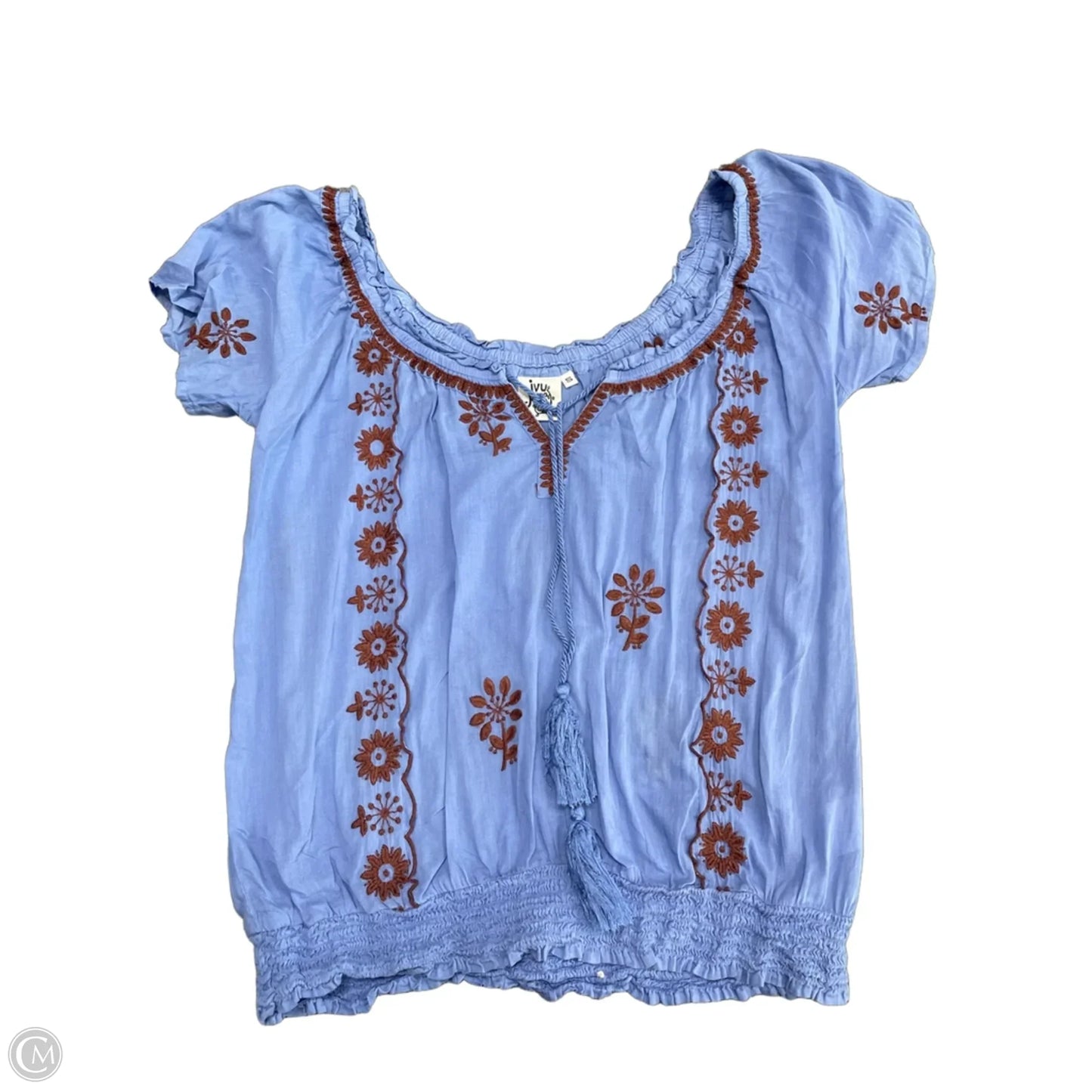 Top Short Sleeve By Ivy Jane In Blue & Brown, Size: S