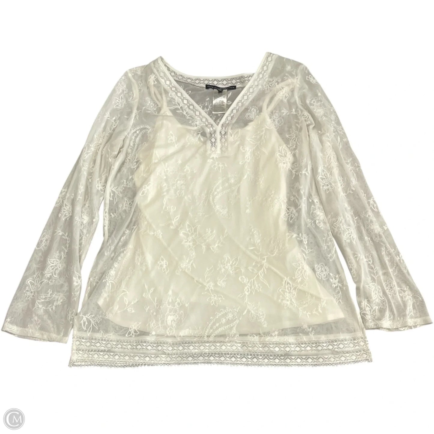 Tunic Long Sleeve By White House Black Market In Ivory, Size: L