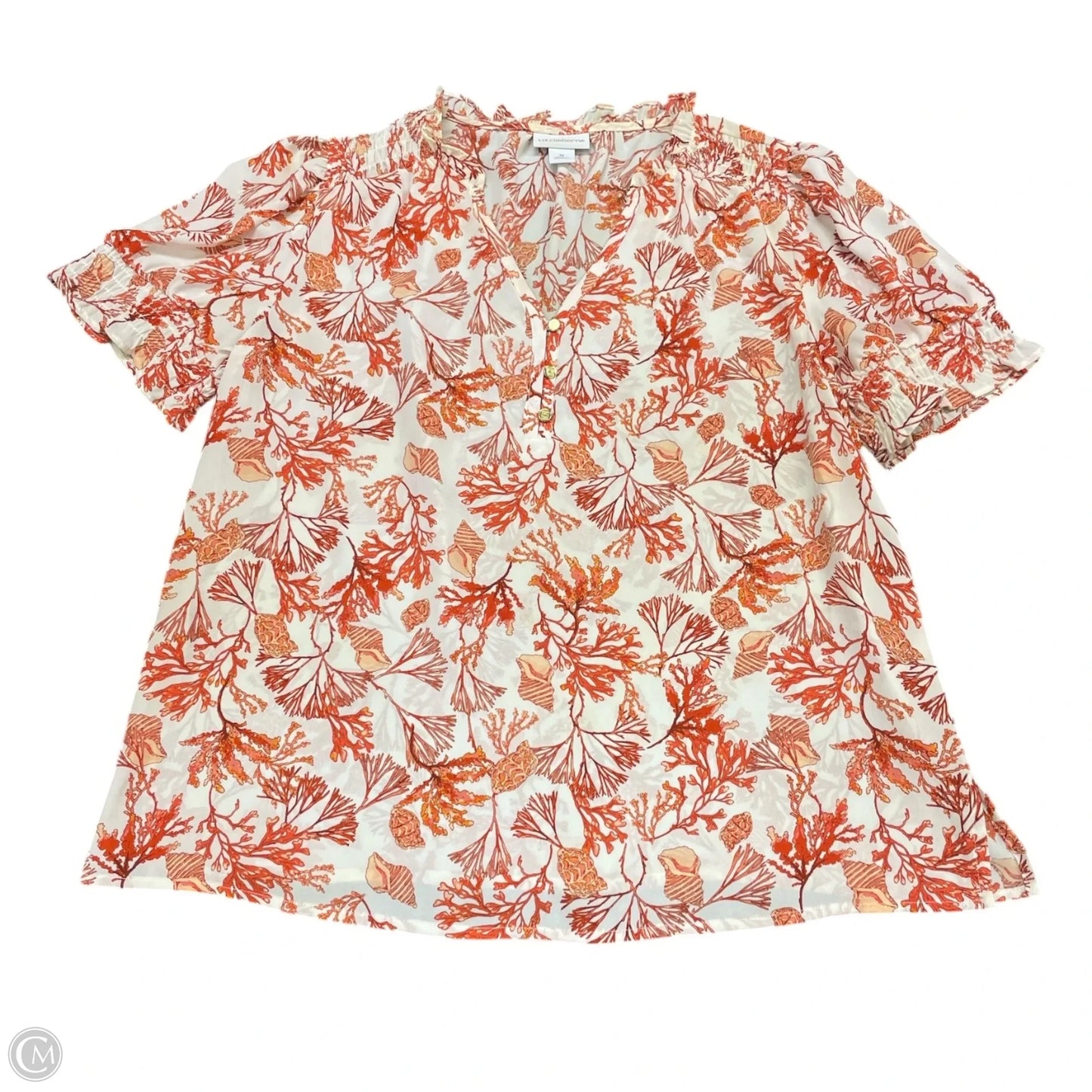 Top Short Sleeve By Liz Claiborne In Orange & White, Size: M