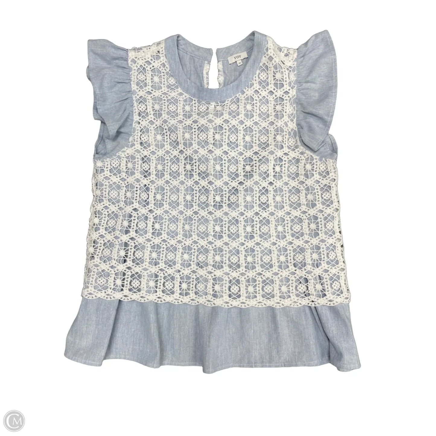 Tunic Short Sleeve By Voy In Blue & White, Size: M