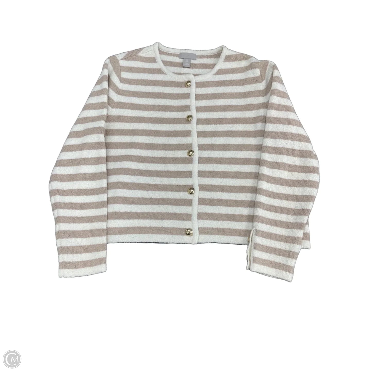 Sweater Cardigan By H&m In Tan & White, Size: Xl