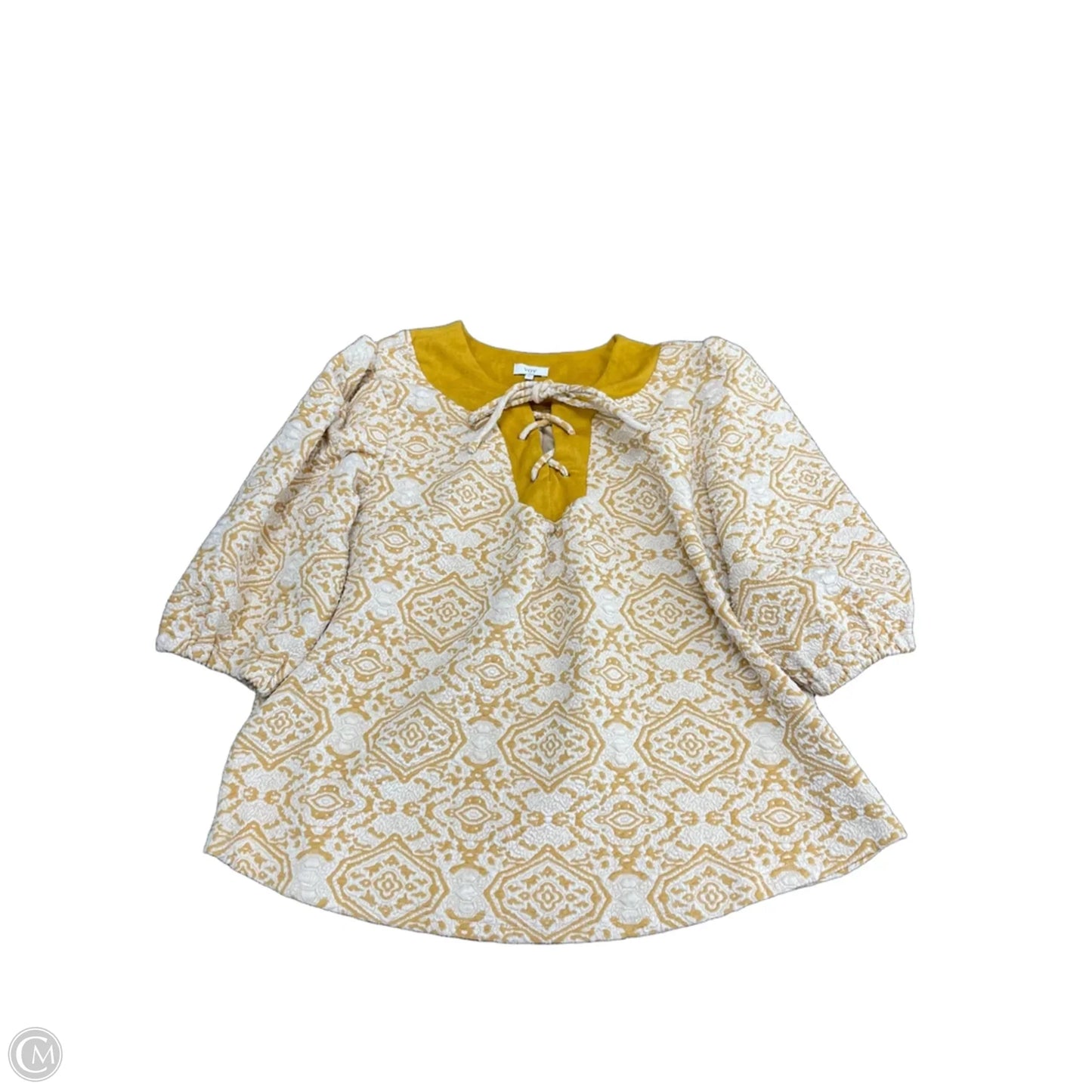 Top Short Sleeve By Voy In Cream & Yellow, Size: L