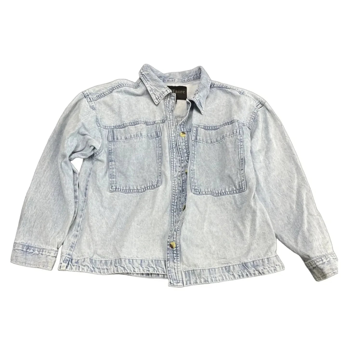 Jacket Shirt By Clothes Mentor In Blue Denim, Size: L