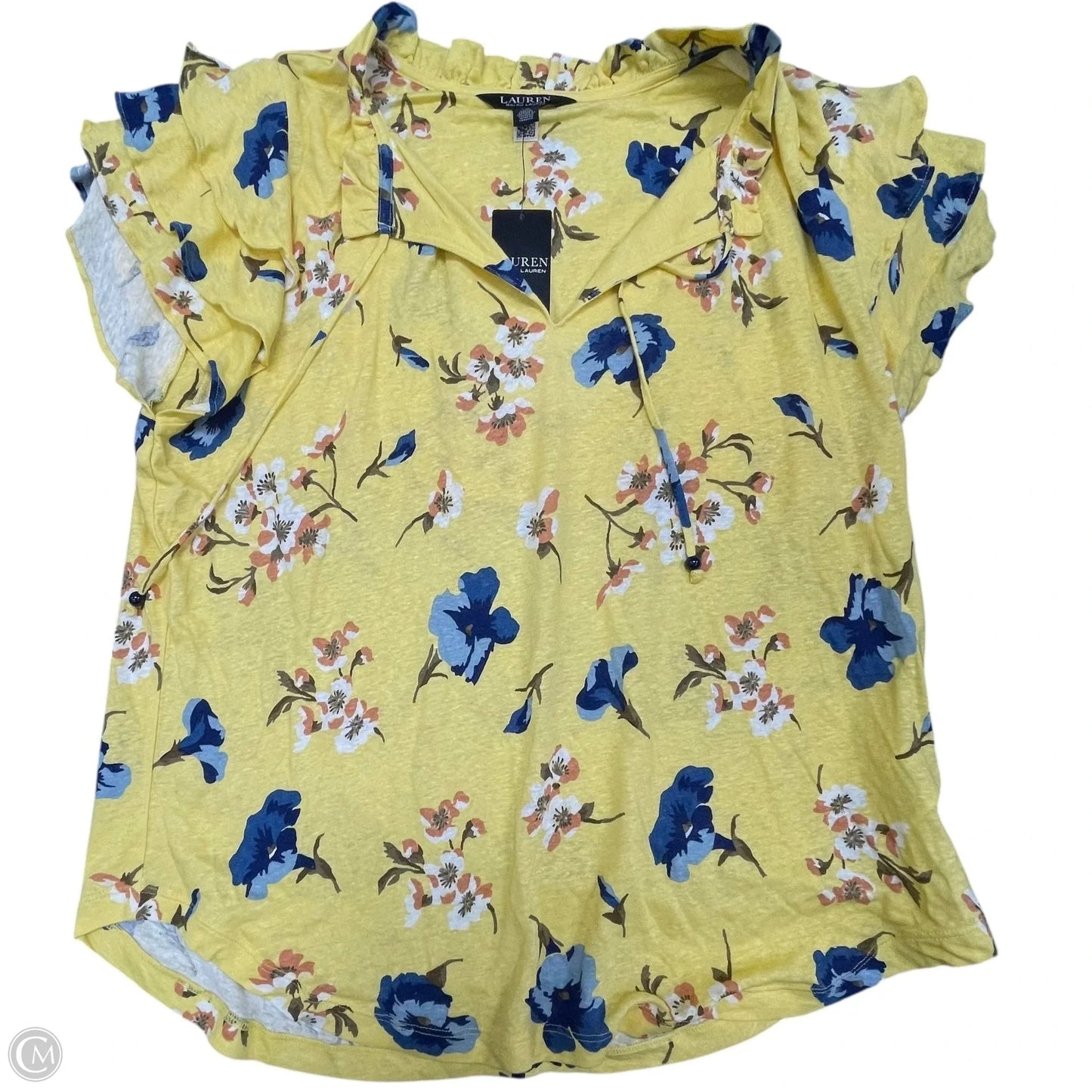 Top Short Sleeve By Lauren By Ralph Lauren In Yellow, Size: L
