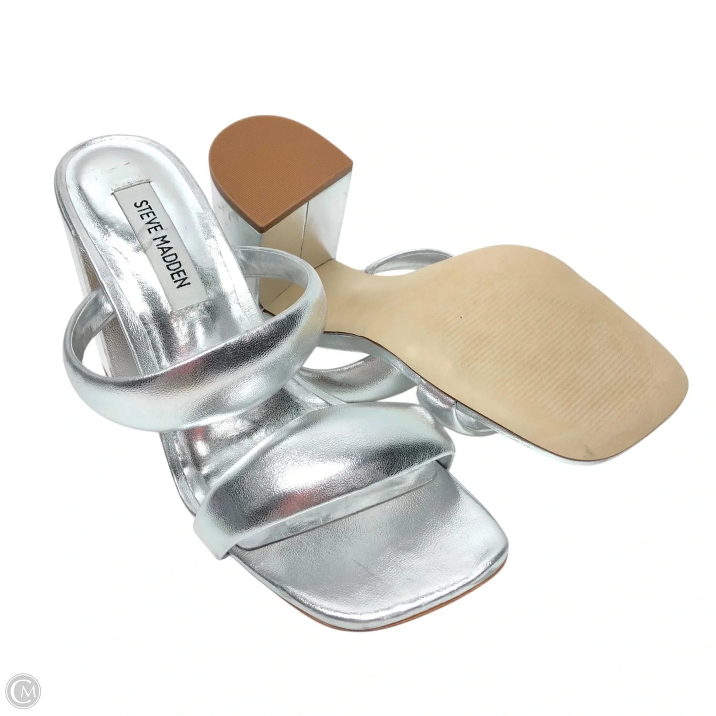 Sandals Heels Block By Steve Madden In Silver, Size: 7.5