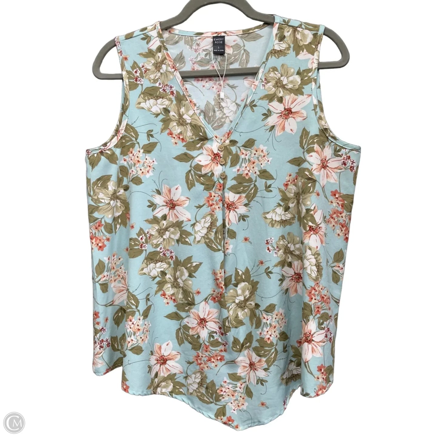 Top Sleeveless By Emery Rose In Blue & Green, Size: L
