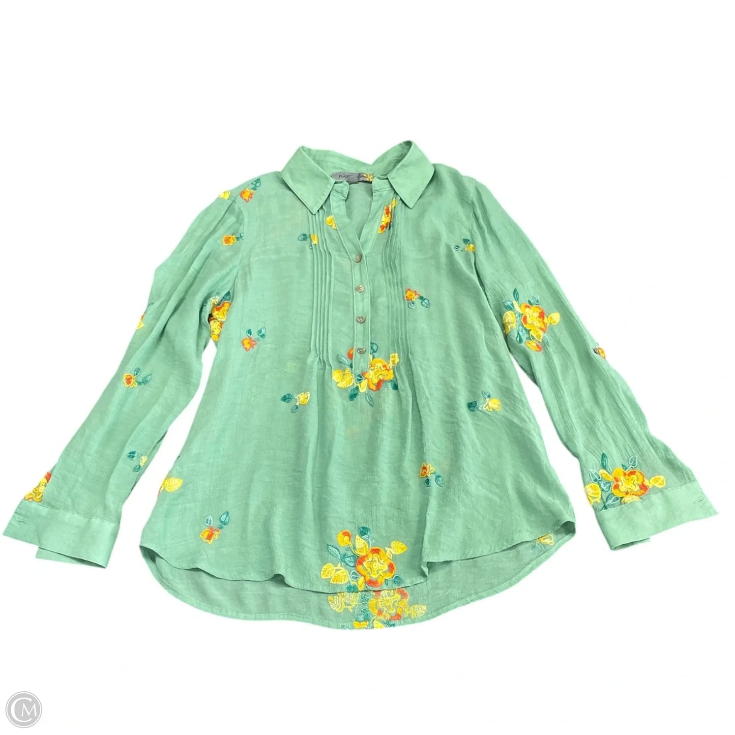 Top Long Sleeve By Figuero & Flower In Green, Size: L